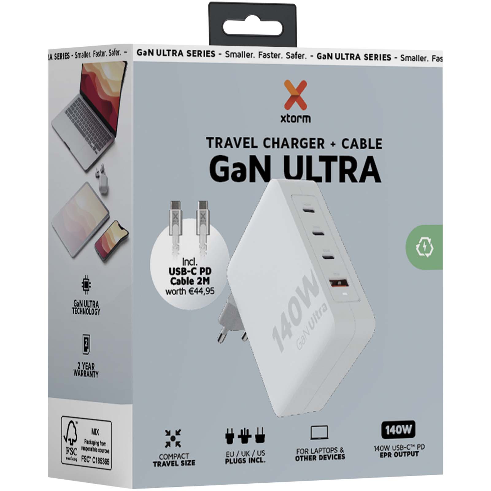Chargeurs publicitaires - Chargeur de voyage Xtorm XVC2140 GaN Ultra de 140 W avec câble USB-C PD de 240 W - 1