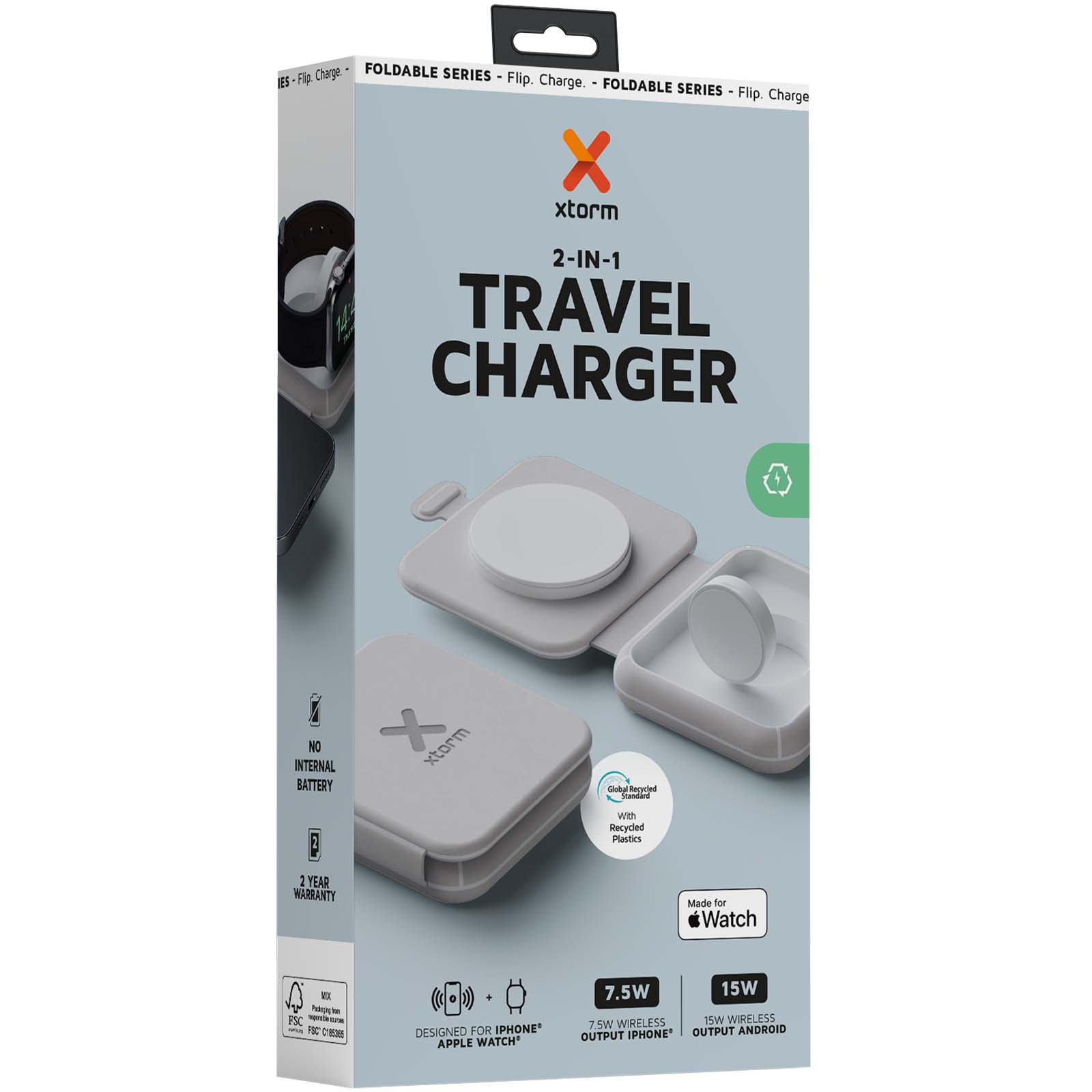 Chargeurs sans fil publicitaires - Chargeur de voyage Xtorm XWF21 sans fil 2-en-1 pliable de 15 W - 1