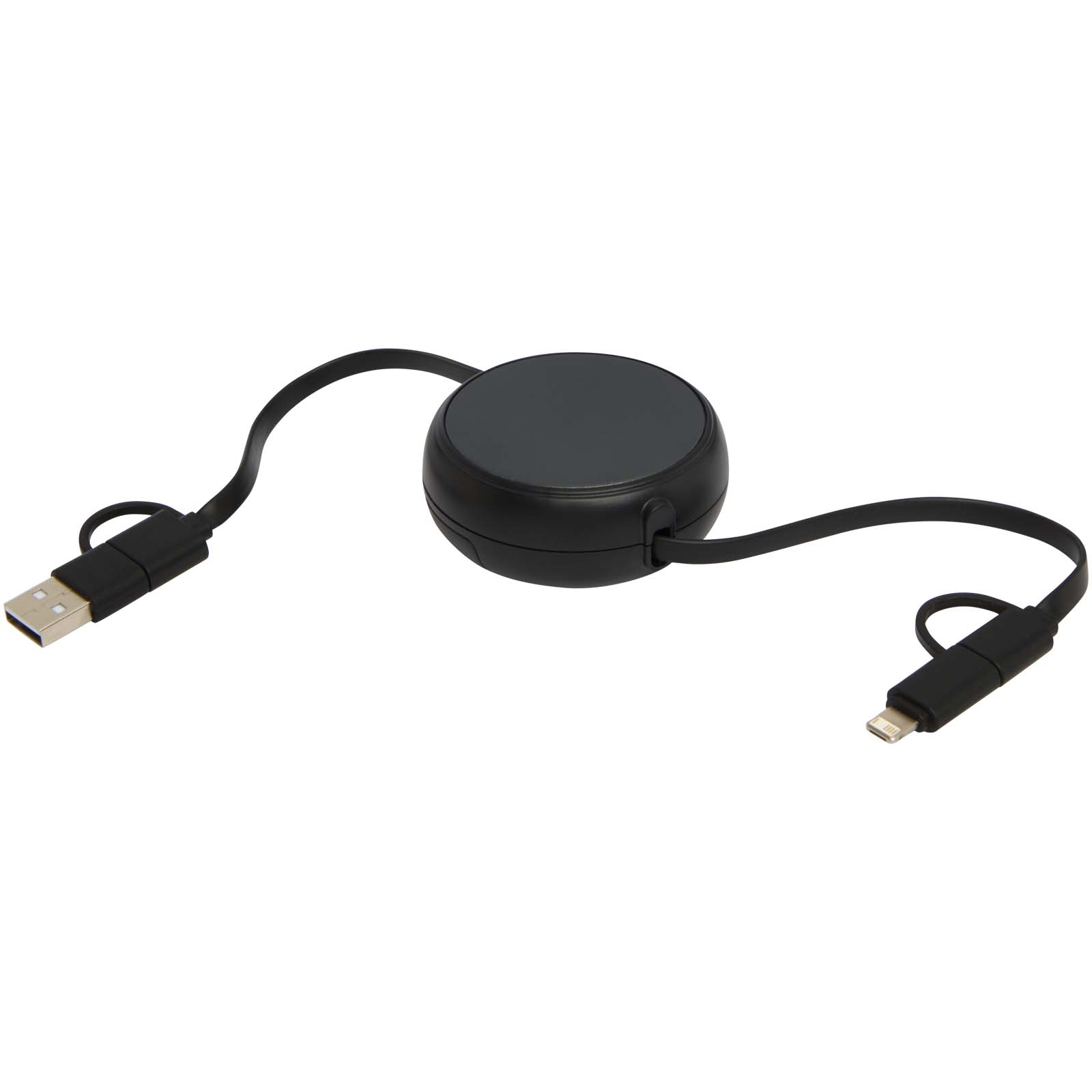 Câbles publicitaires - Câble rétractable 5 en 1 Alasia de 100 cm en plastique recyclé et aluminium pour la synchronisation des données et la charge rapide de 45 W - 4