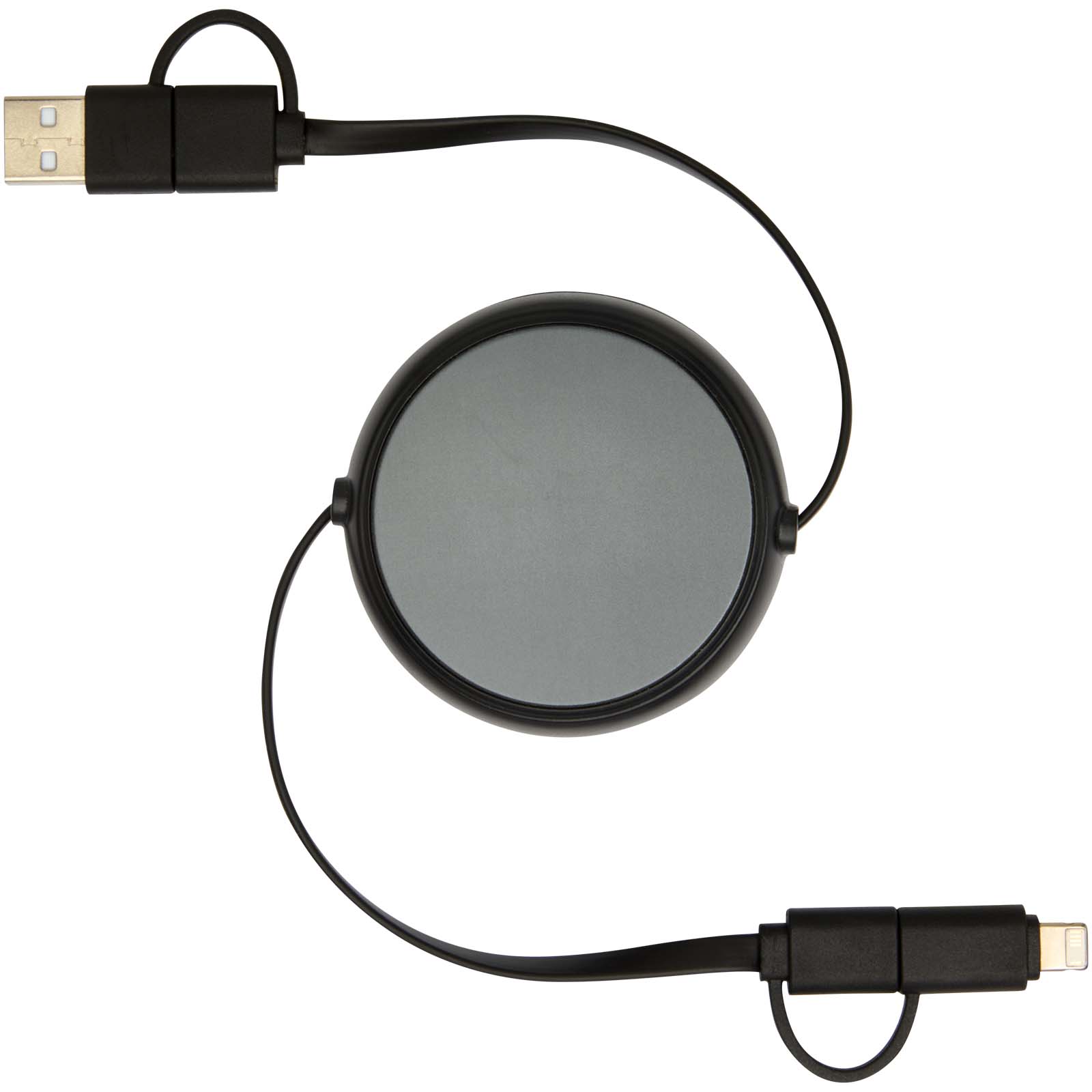 Câbles publicitaires - Câble rétractable 5 en 1 Alasia de 100 cm en plastique recyclé et aluminium pour la synchronisation des données et la charge rapide de 45 W - 2