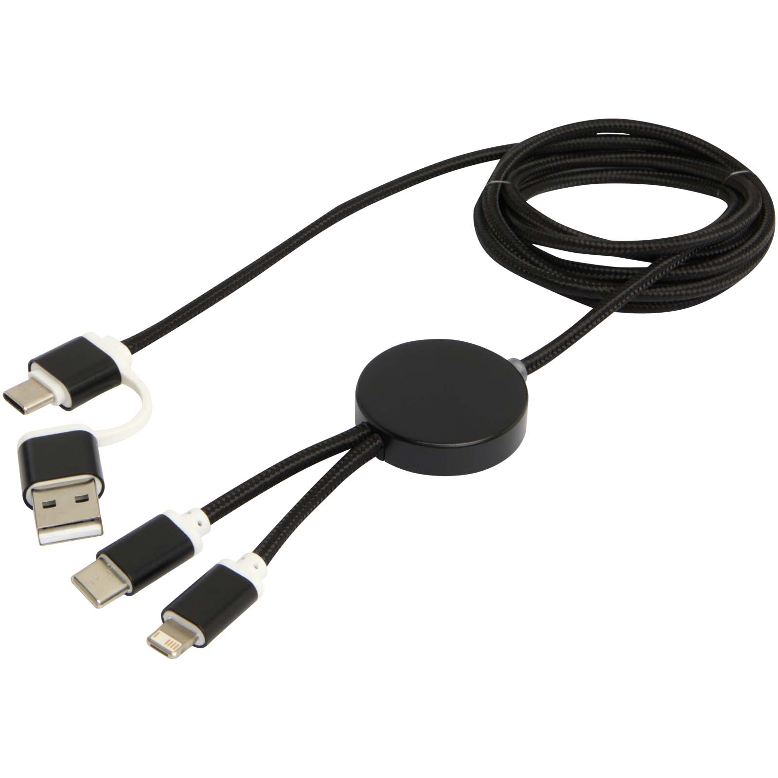 Câbles publicitaires - Câble 5 en 1 Alasia en aluminium et plastique recyclés de 150 cm pour la synchronisation des données et la charge rapide de 27 W - 5