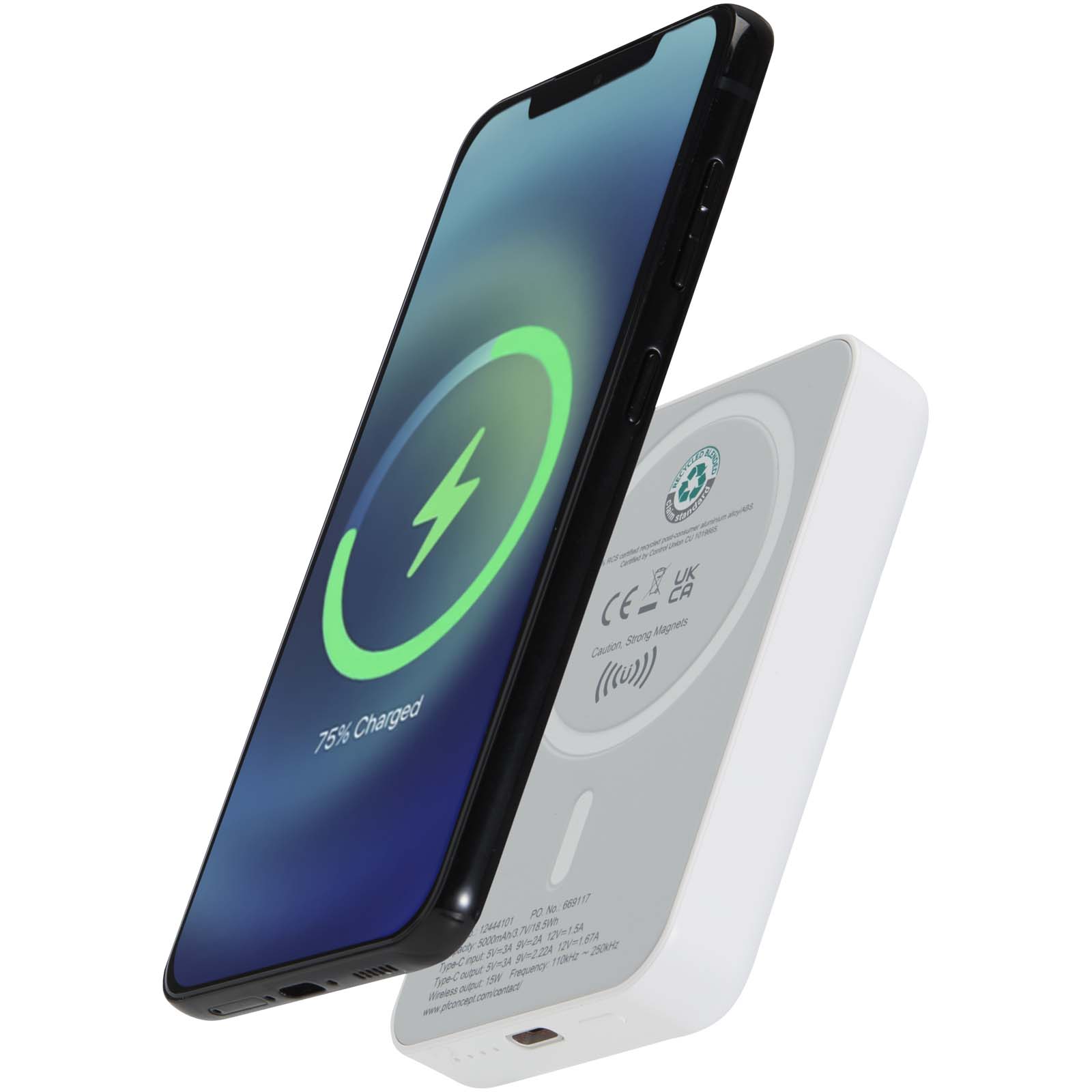 Acrab 5000 mAh 15W magnetic wireless power bank with 20W PD - made from recycled plastic
