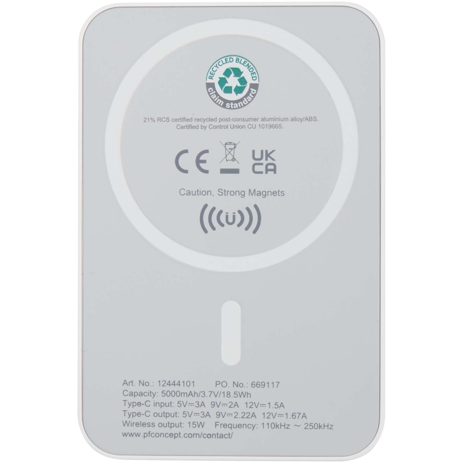 Advertising Powerbanks - Acrab 5000 mAh 15W magnetic wireless power bank with 20W PD - made from recycled plastic - 3