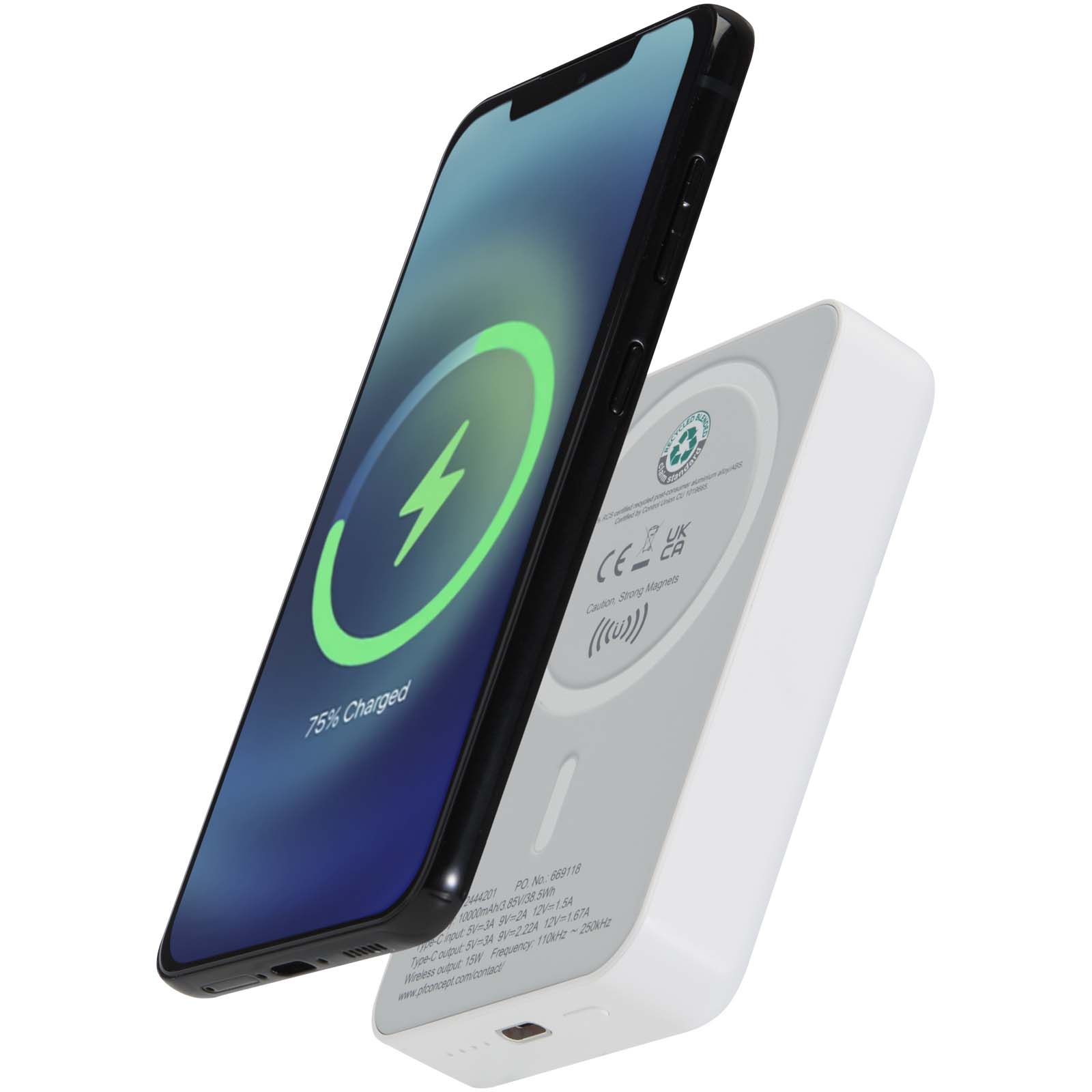 Advertising Powerbanks - Acrab 10.000 mAh 15W magnetic wireless power bank with 20W PD - made from recycled plastic