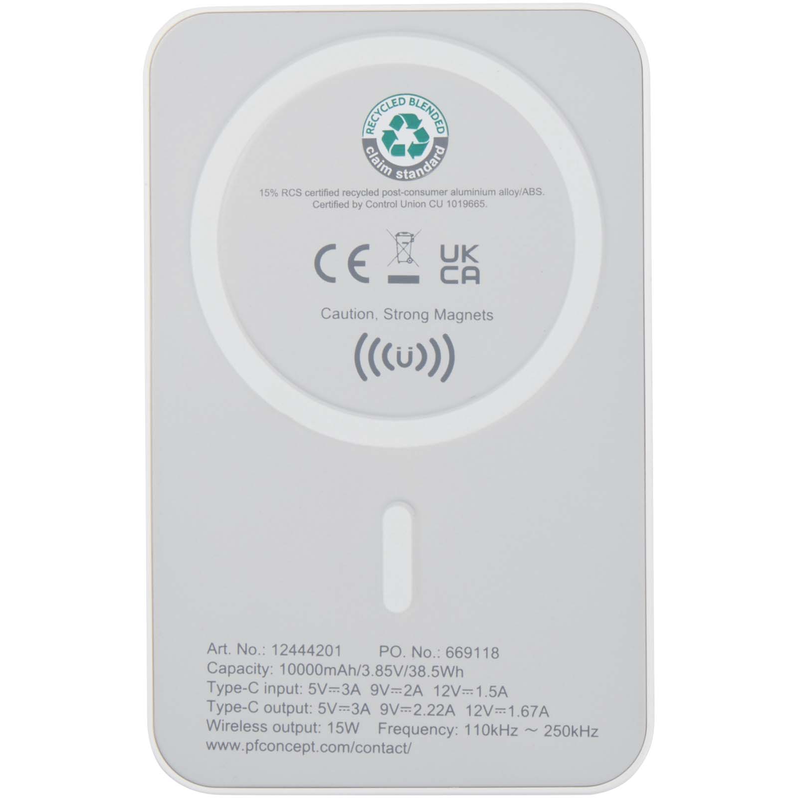 Advertising Powerbanks - Acrab 10.000 mAh 15W magnetic wireless power bank with 20W PD - made from recycled plastic - 3