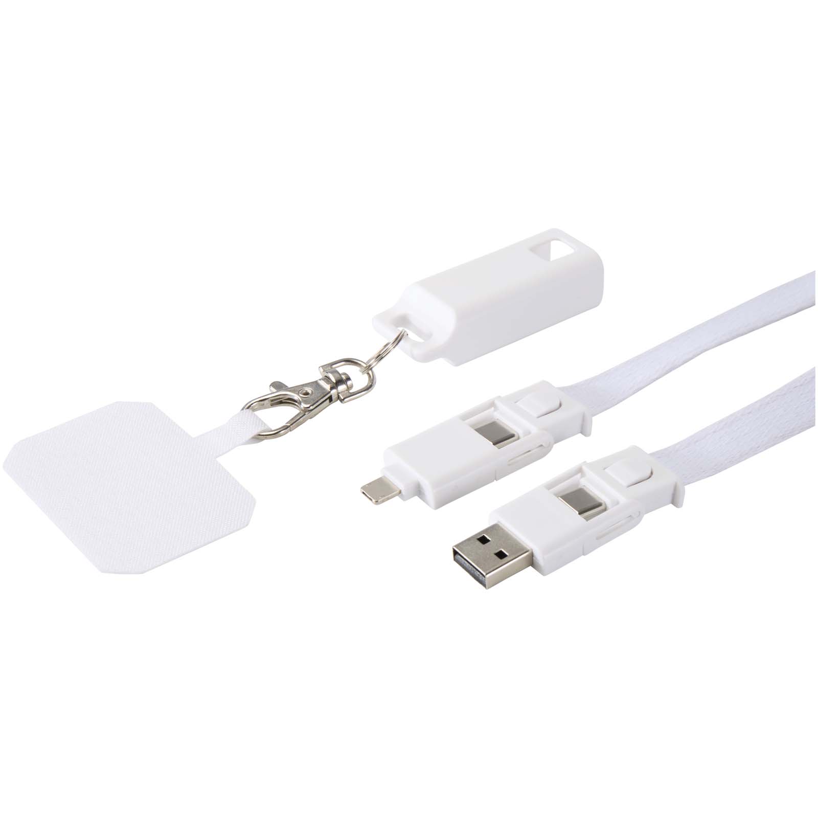 Advertising Cables - Franz recycled plastic smartphone lanyard with built-in data sync and 65W fast charge 5-in-1 cable - 4