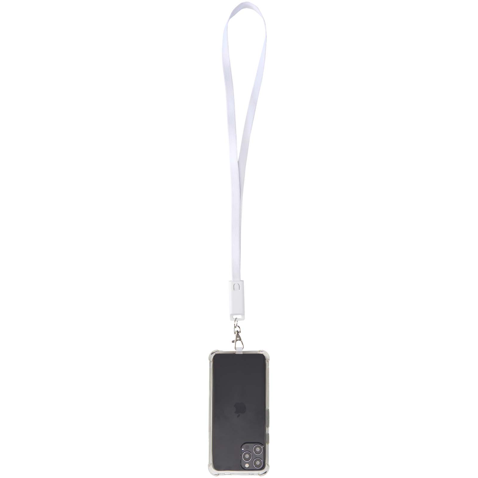 Advertising Cables - Franz recycled plastic smartphone lanyard with built-in data sync and 65W fast charge 5-in-1 cable - 2