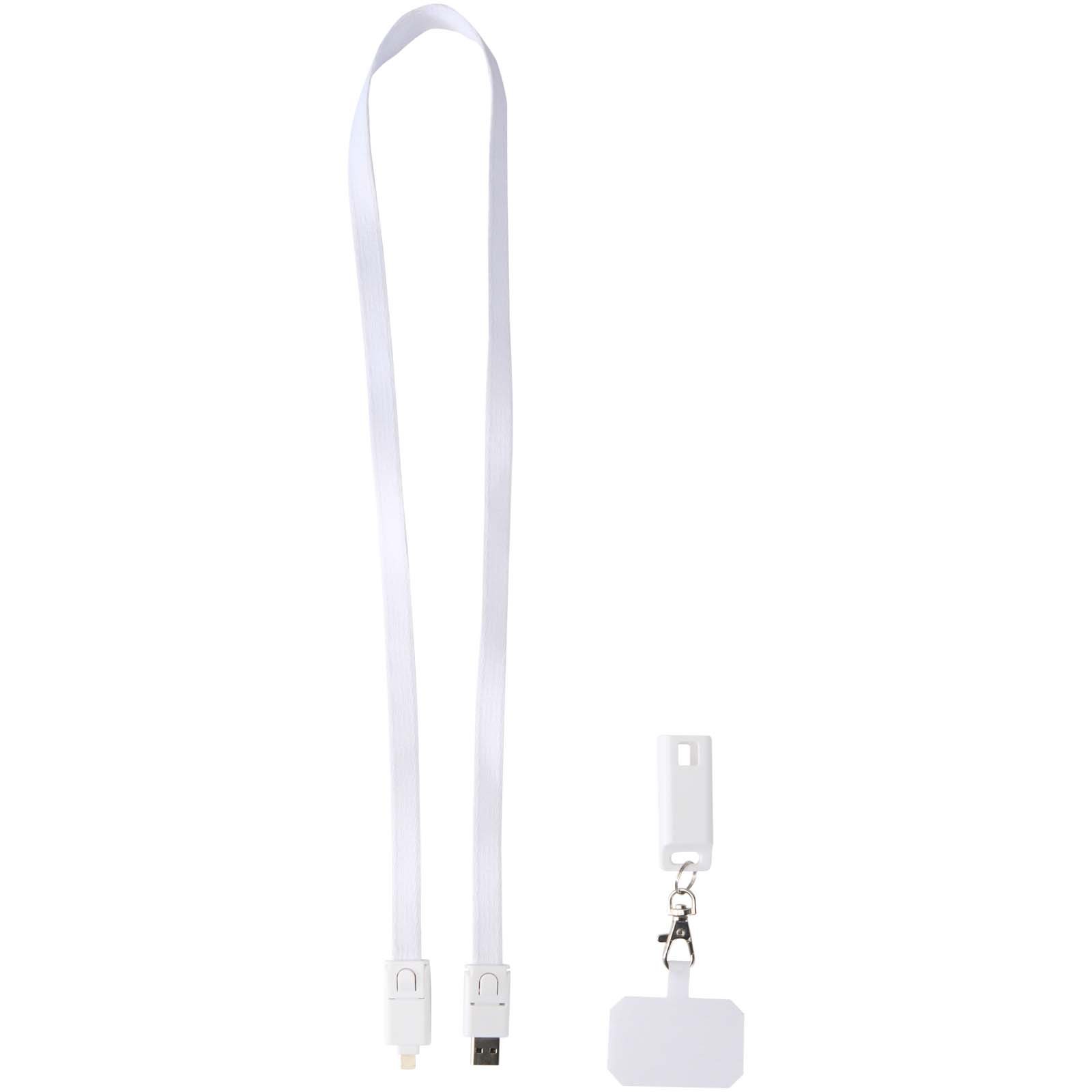 Advertising Cables - Franz recycled plastic smartphone lanyard with built-in data sync and 65W fast charge 5-in-1 cable - 3