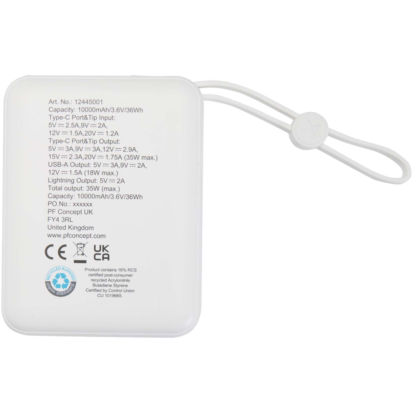 Advertising Powerbanks - Acrux 10.000 mAh 35W tablet power bank with built in Type-C cable - made from recycled plastic - 3