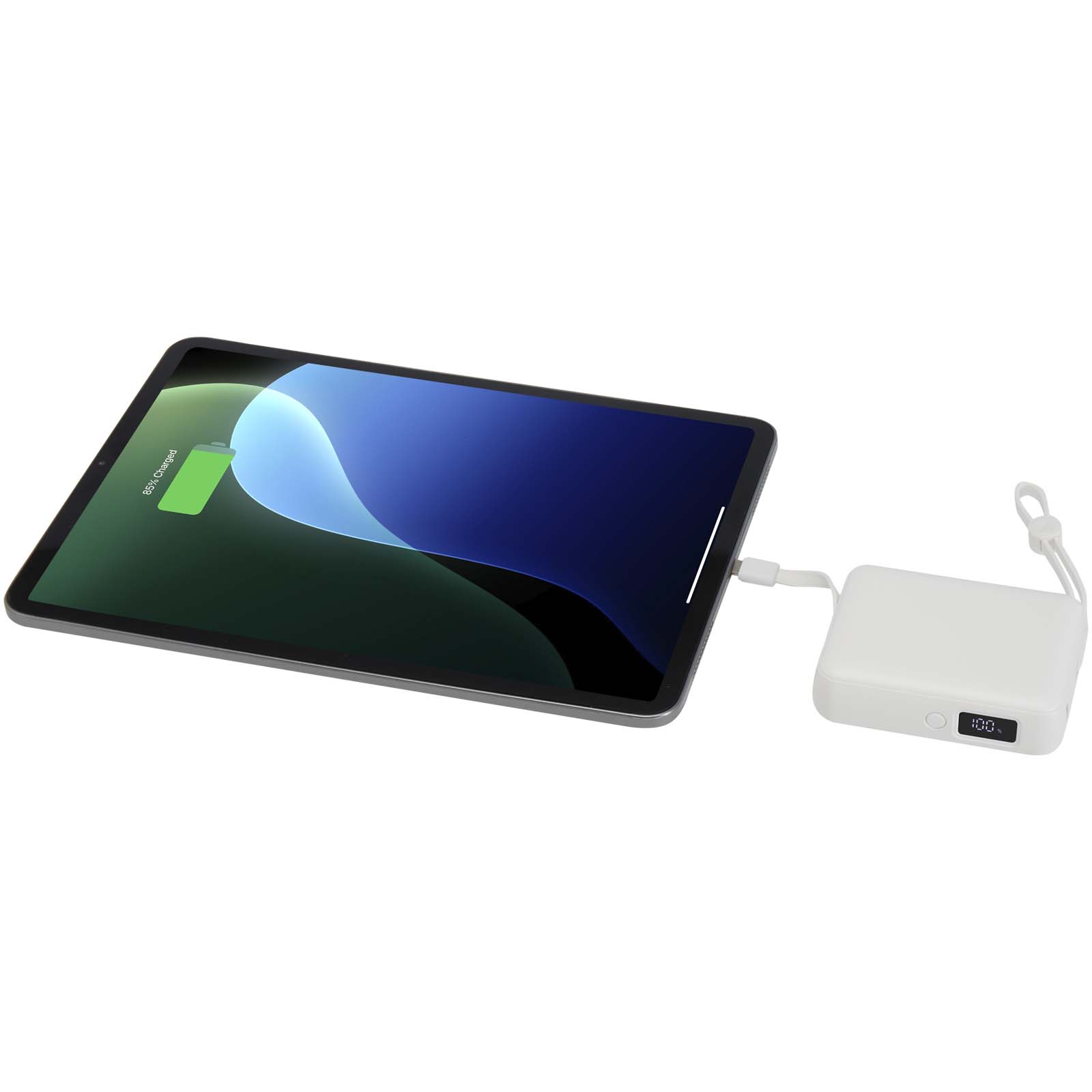 Advertising Powerbanks - Acrux 10.000 mAh 35W tablet power bank with built in Type-C cable - made from recycled plastic - 5