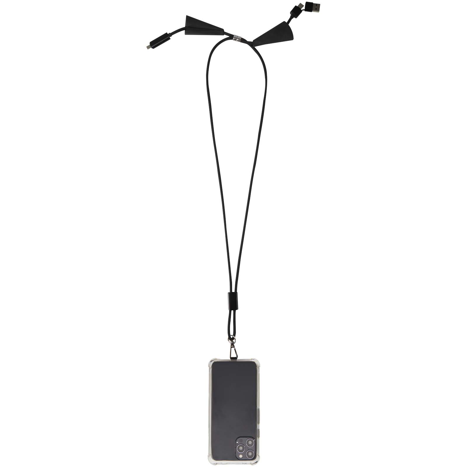 Advertising Cables - Funi recycled plastic smartphone lanyard with built-in data sync and 100W fast charge 5-in-1 cable - 3