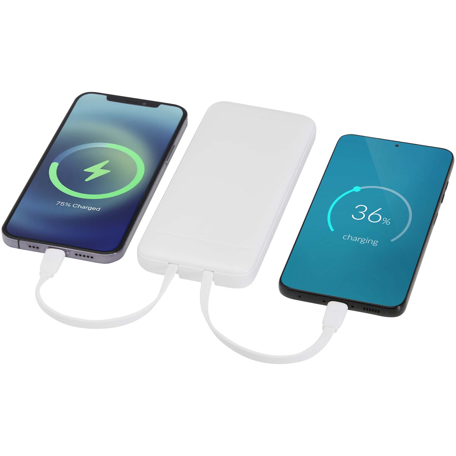 Batteries externes publicitaires - Batterie de secours Adhil de 10 000 mAh et 10 W en plastique recyclé avec 2 câbles intégrés - 5
