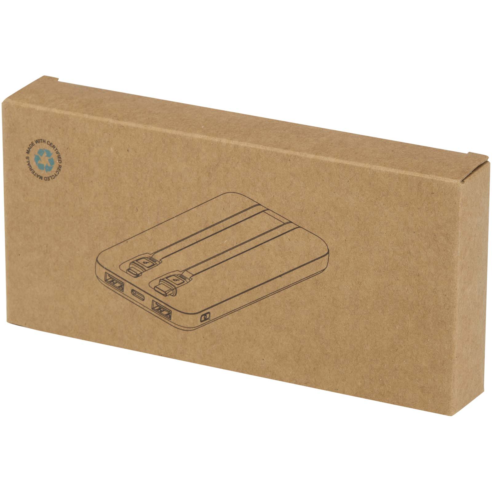 Batteries externes publicitaires - Batterie de secours Adhil de 10 000 mAh et 10 W en plastique recyclé avec 2 câbles intégrés - 1