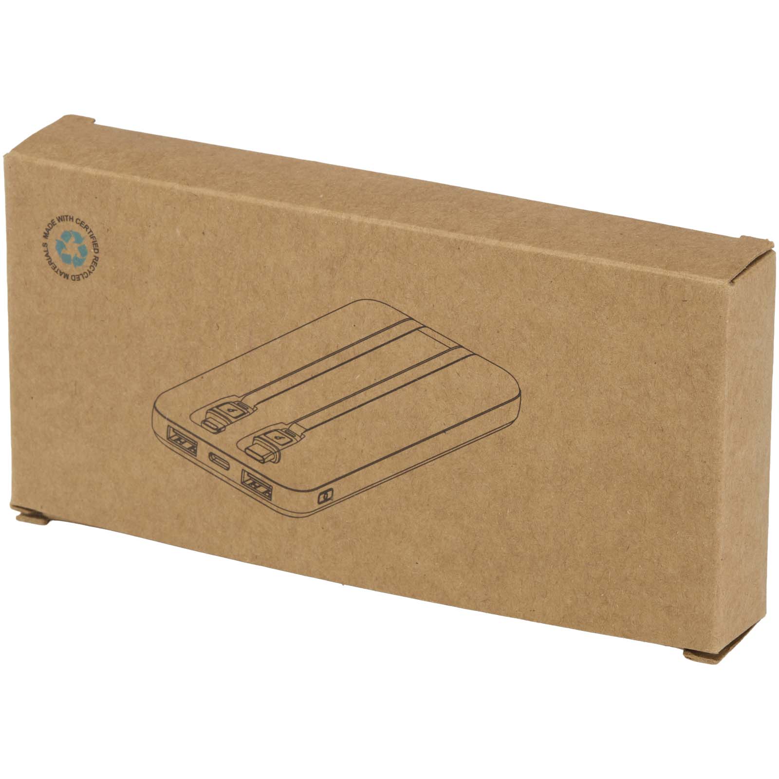 Batteries externes publicitaires - Batterie de secours Adhil de 10 000 mAh et 10 W en plastique recyclé avec 2 câbles intégrés - 1