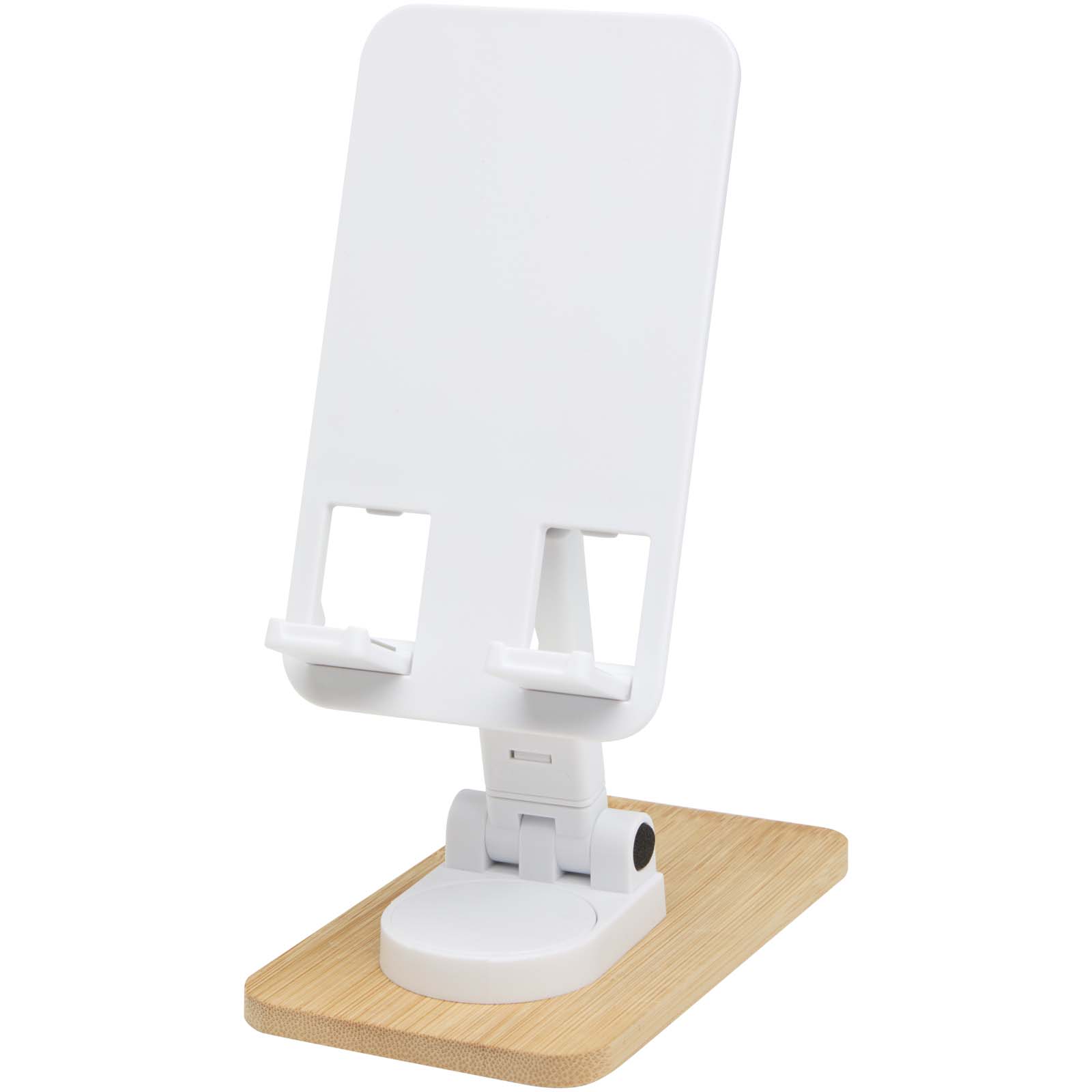 Supports publicitaires - Support de téléphone de bureau Alfirk pliable en plastique recyclé avec détails en bambou - 2