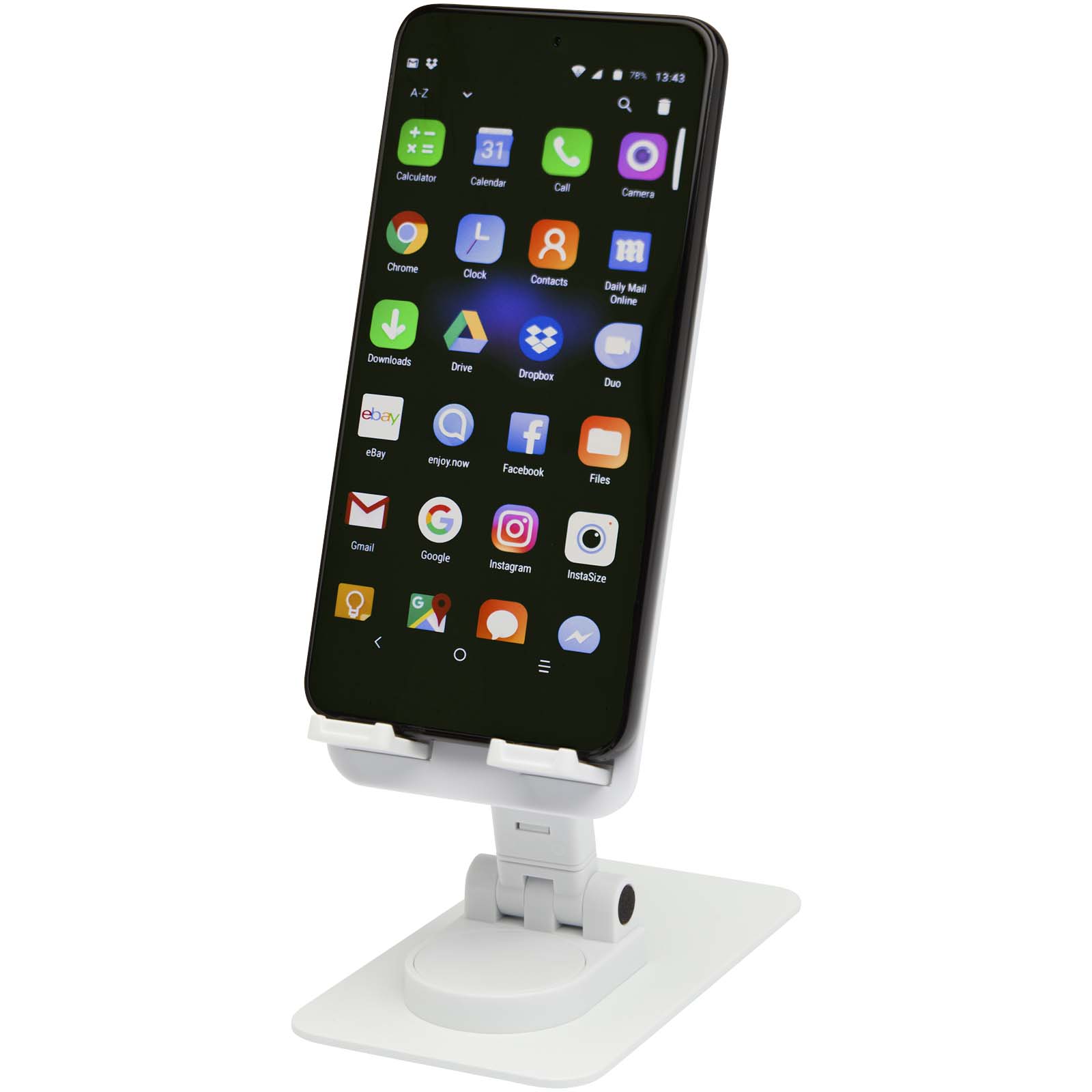 Supports publicitaires - Support de téléphone Alhena pliable en plastique recyclé avec support de bureau en métal
