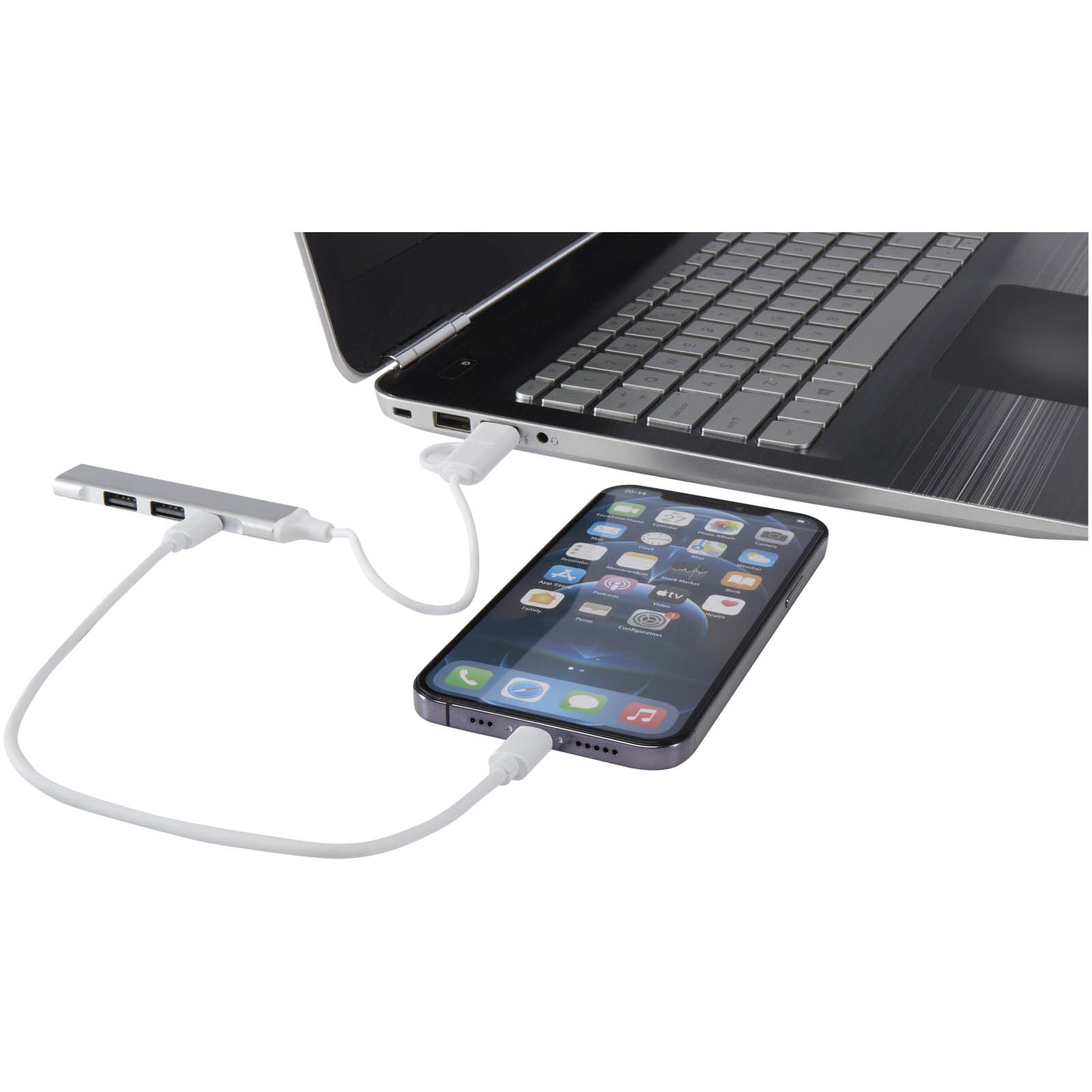 Hubs USB publicitaires - Hub USB-A et Type-C Alkaid à 4 ports en aluminium recyclé avec double entrée - 3