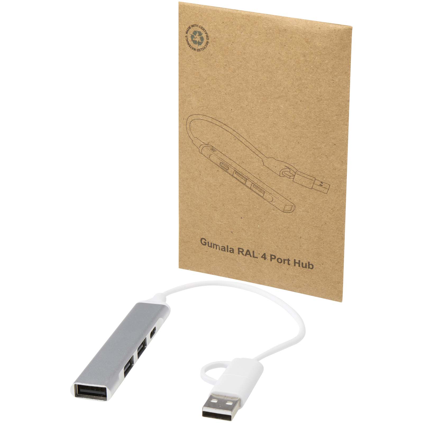 Hubs USB publicitaires - Hub USB-A et Type-C Alkaid à 4 ports en aluminium recyclé avec double entrée - 4