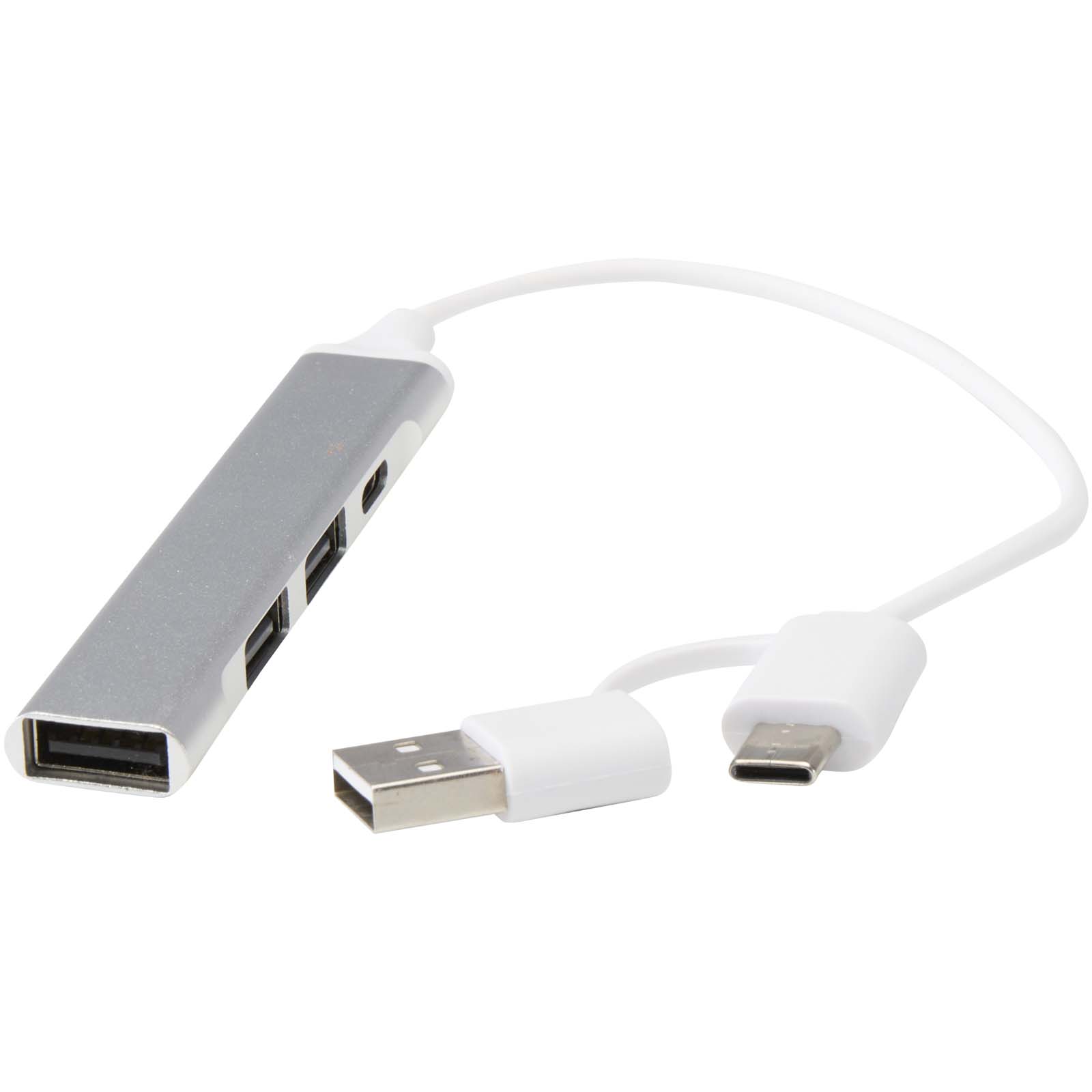 Hubs USB publicitaires - Hub USB-A et Type-C Alkaid à 4 ports en aluminium recyclé avec double entrée - 5