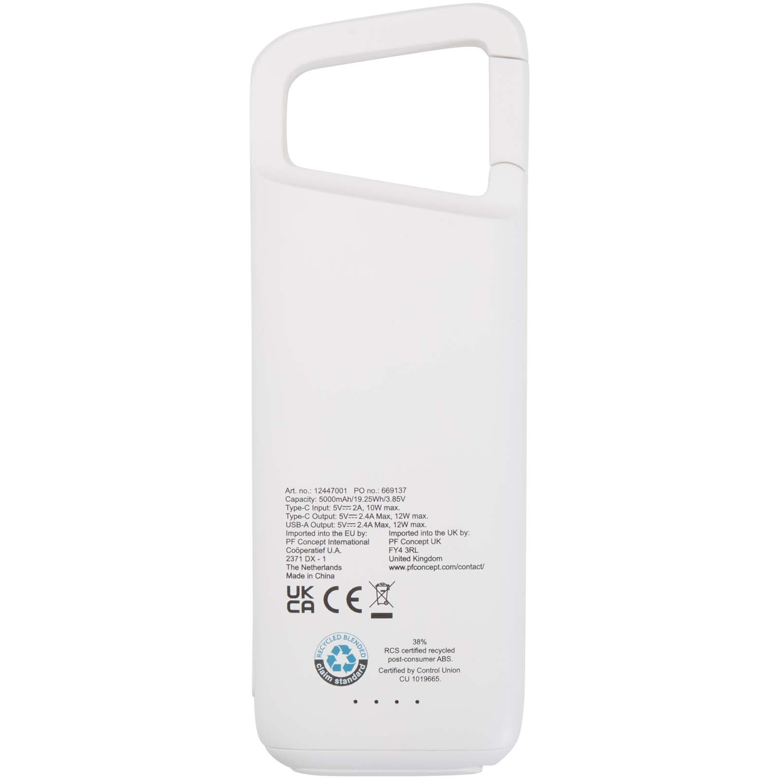 Batteries externes publicitaires - Batterie externe Alkes de 5 000 mAh et 12 W en plastique recyclé résistante à l’eau avec mousqueton - 3