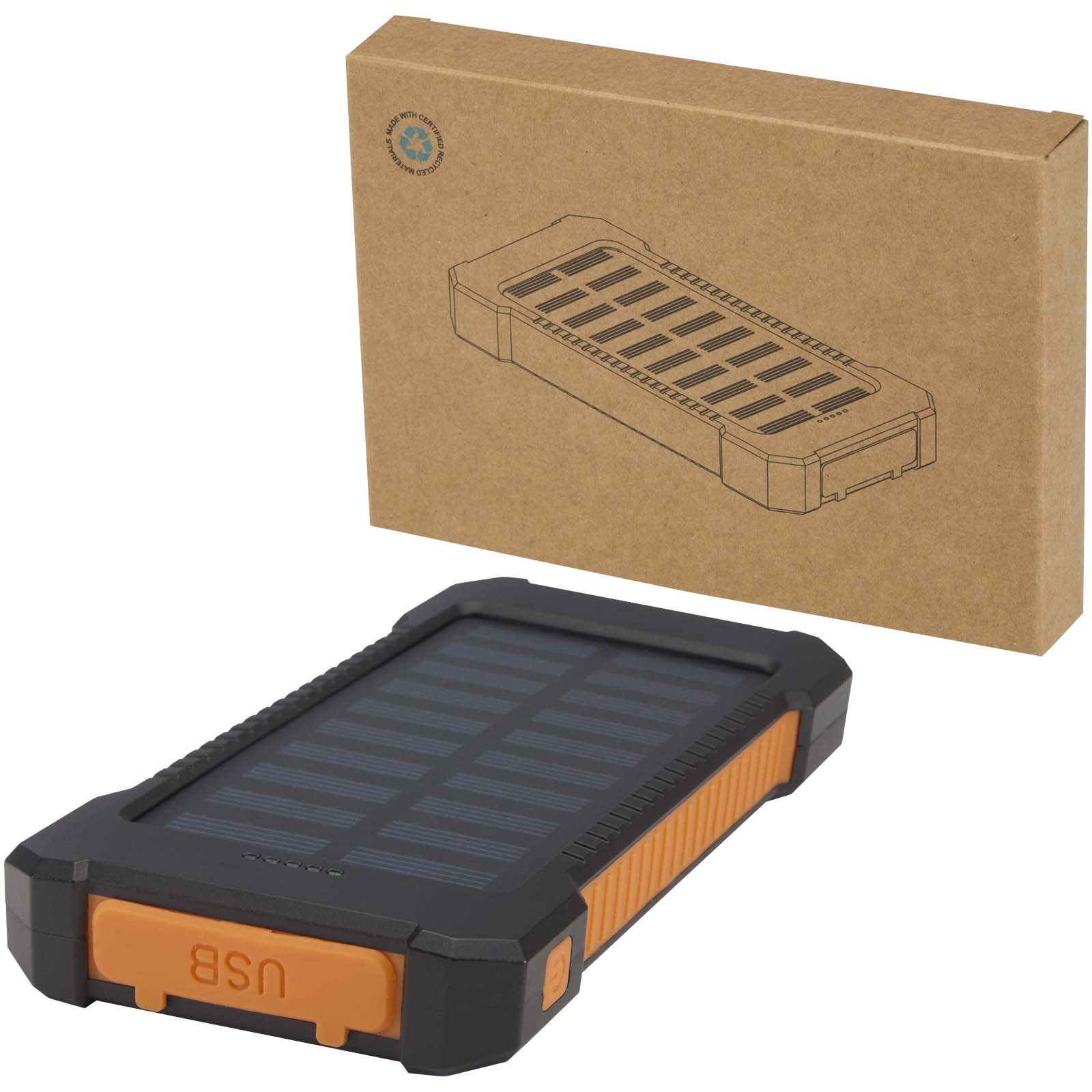 Batterie de secours solaire Altair robuste de 5 000 mAh et 10 W en plastique recyclé avec lampe de poche intégrée