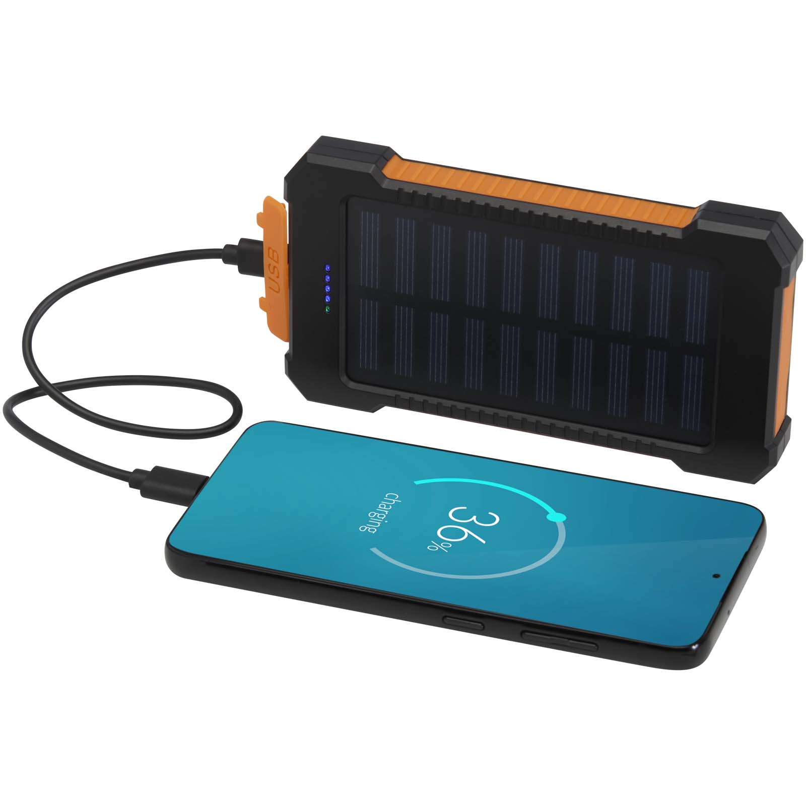 Batteries externes publicitaires - Batterie de secours solaire Altair robuste de 5 000 mAh et 10 W en plastique recyclé avec lampe de poche intégrée - 5