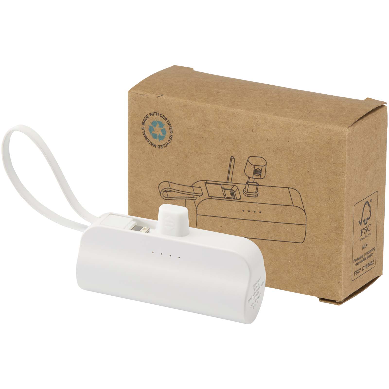Batteries externes publicitaires - Batterie de secours Alnair Type-C de5 000 mAh et 10 W en plastique recyclé avec support de retournement intégré et câble 2 en 1 - 4