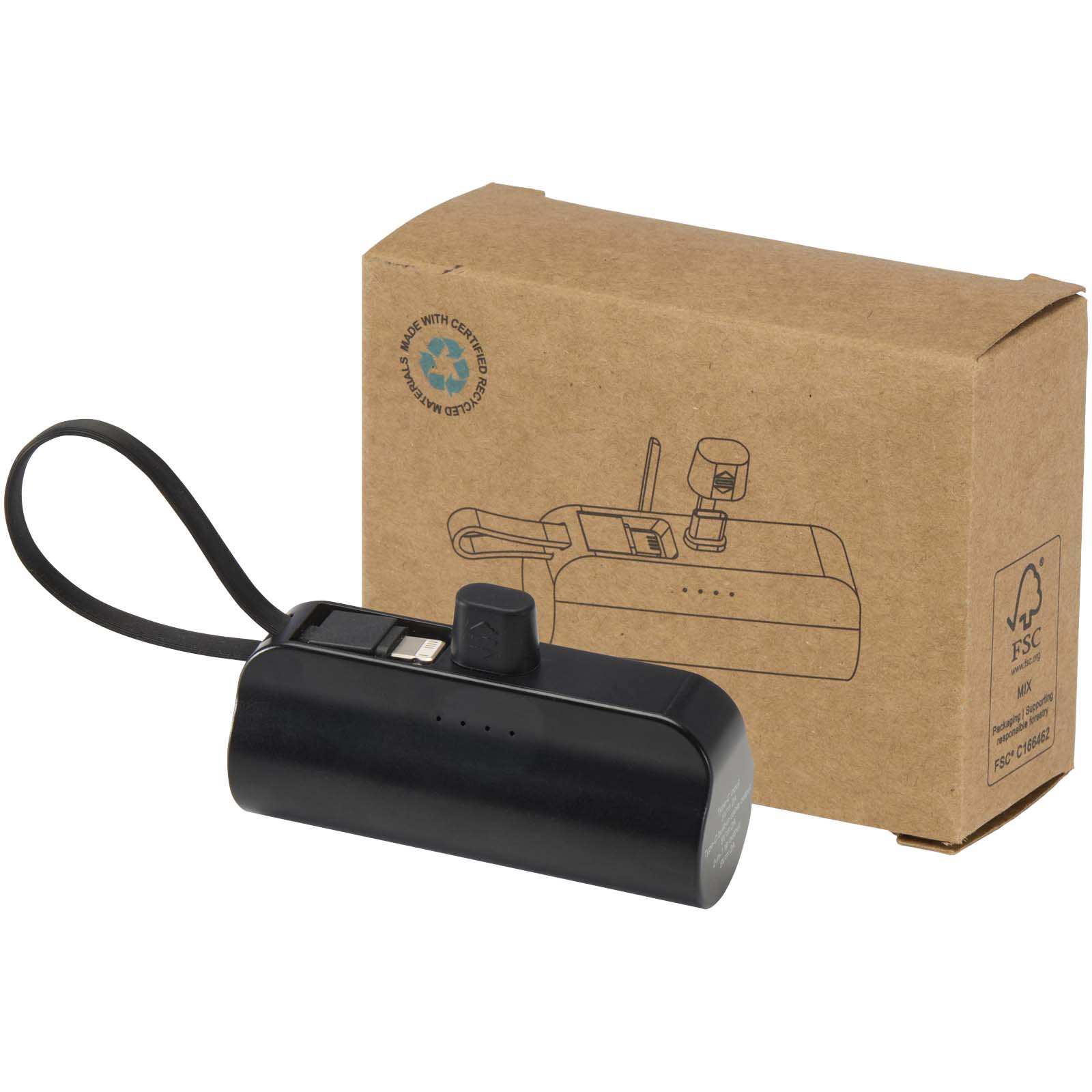 Batteries externes publicitaires - Batterie de secours Alnair Type-C de5 000 mAh et 10 W en plastique recyclé avec support de retournement intégré et câble 2 en 1 - 4