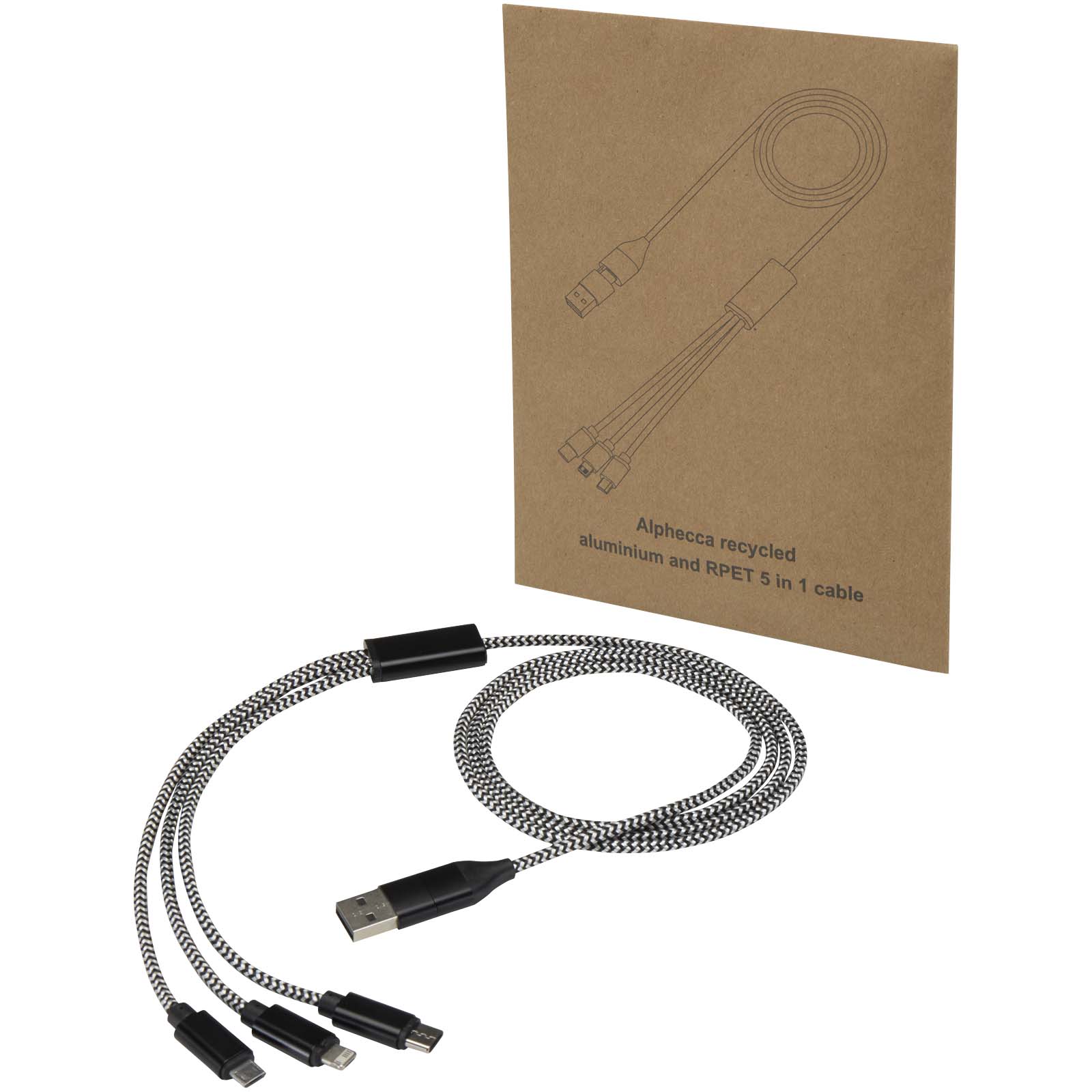 Advertising Cables - Alphecca recycled aluminium and RPET 5-in-1 charging cable 