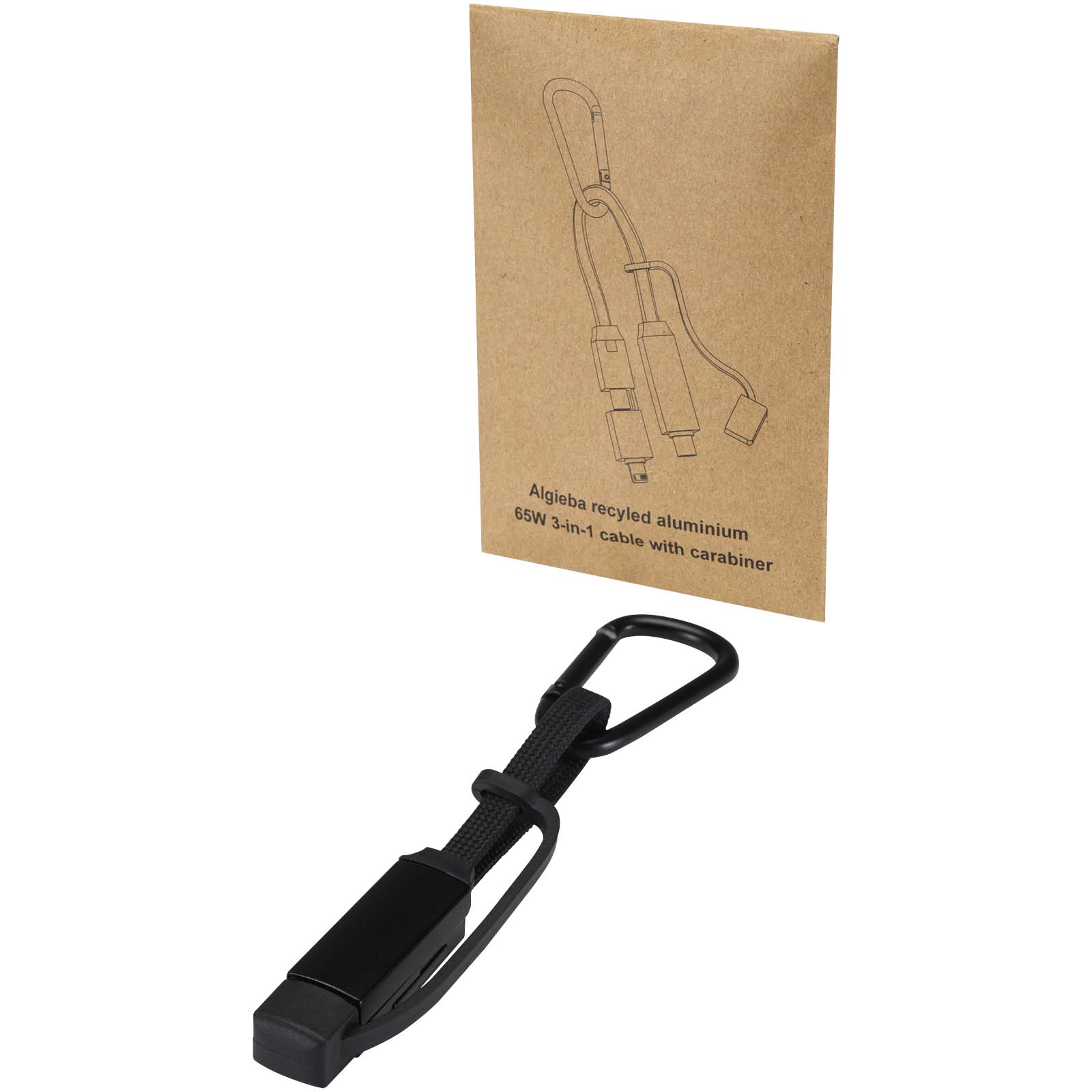 Cables - Algieba 65W 3-in-1 recycled aluminium charging cable with carabiner
