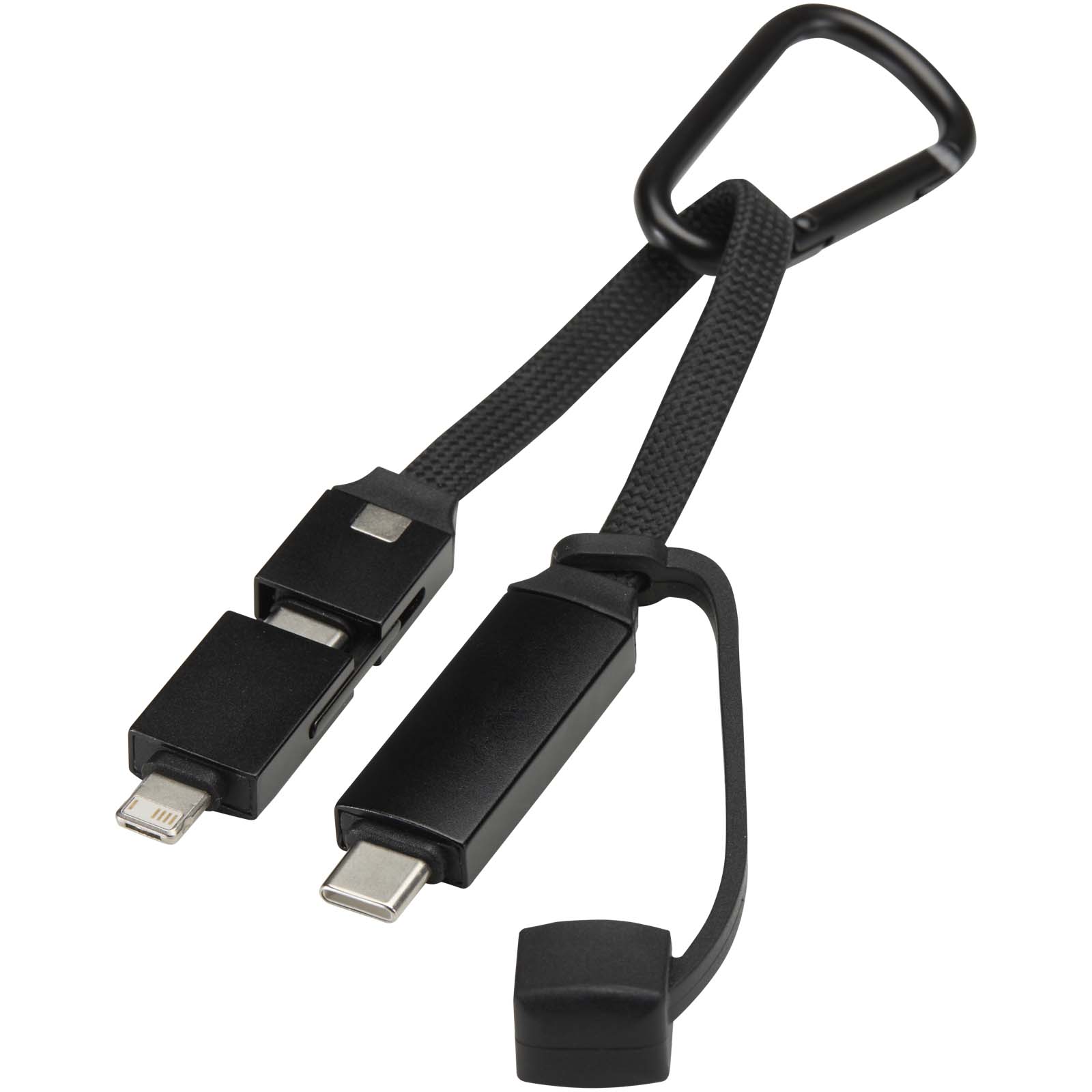 Advertising Cables - Algieba 65W 3-in-1 recycled aluminium charging cable with carabiner - 4