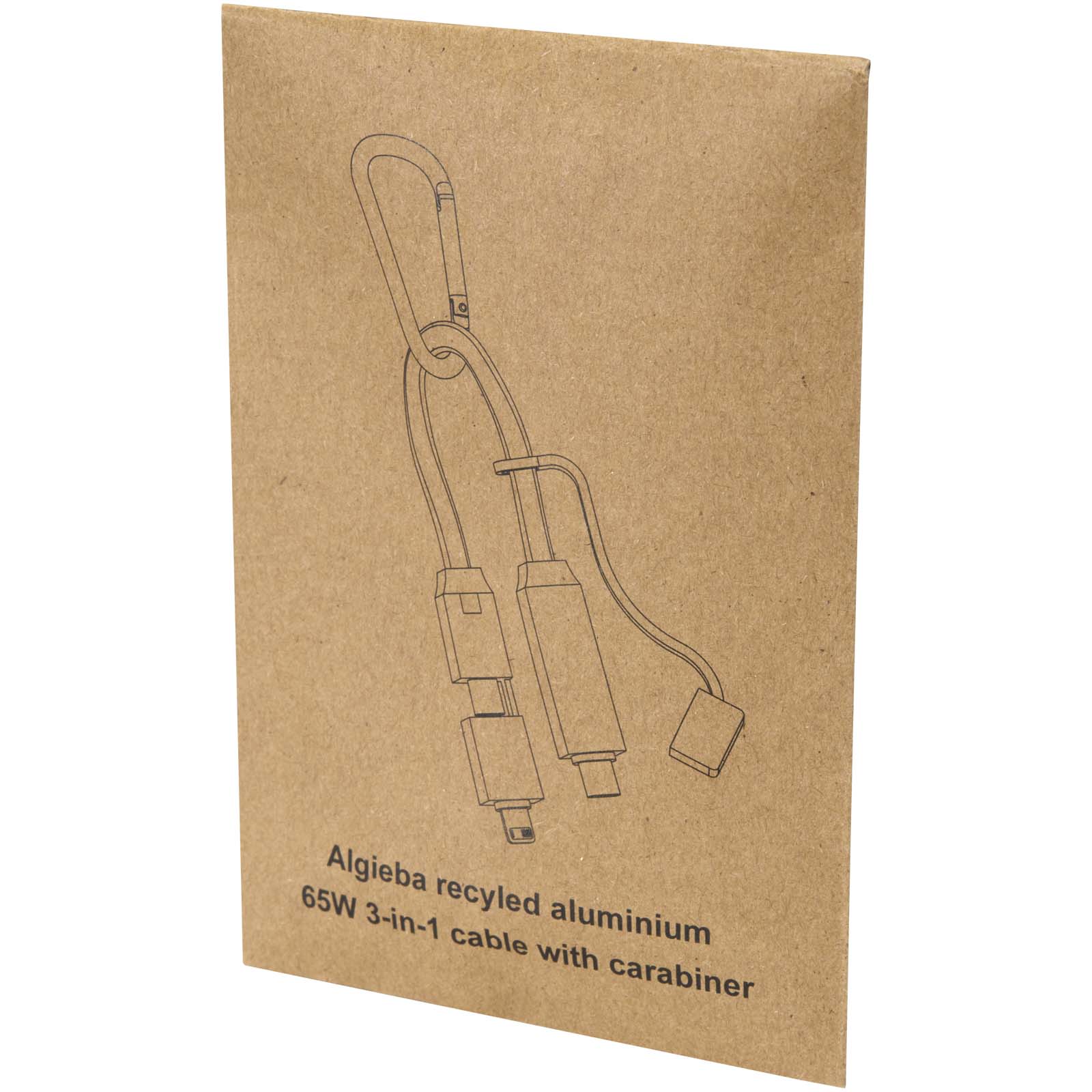 Advertising Cables - Algieba 65W 3-in-1 recycled aluminium charging cable with carabiner - 1