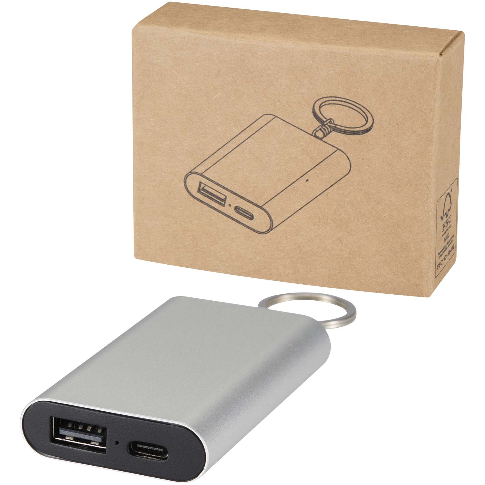 Advertising Powerbanks - Arcturus 2000 mAh recycled aluminium power bank with keychain