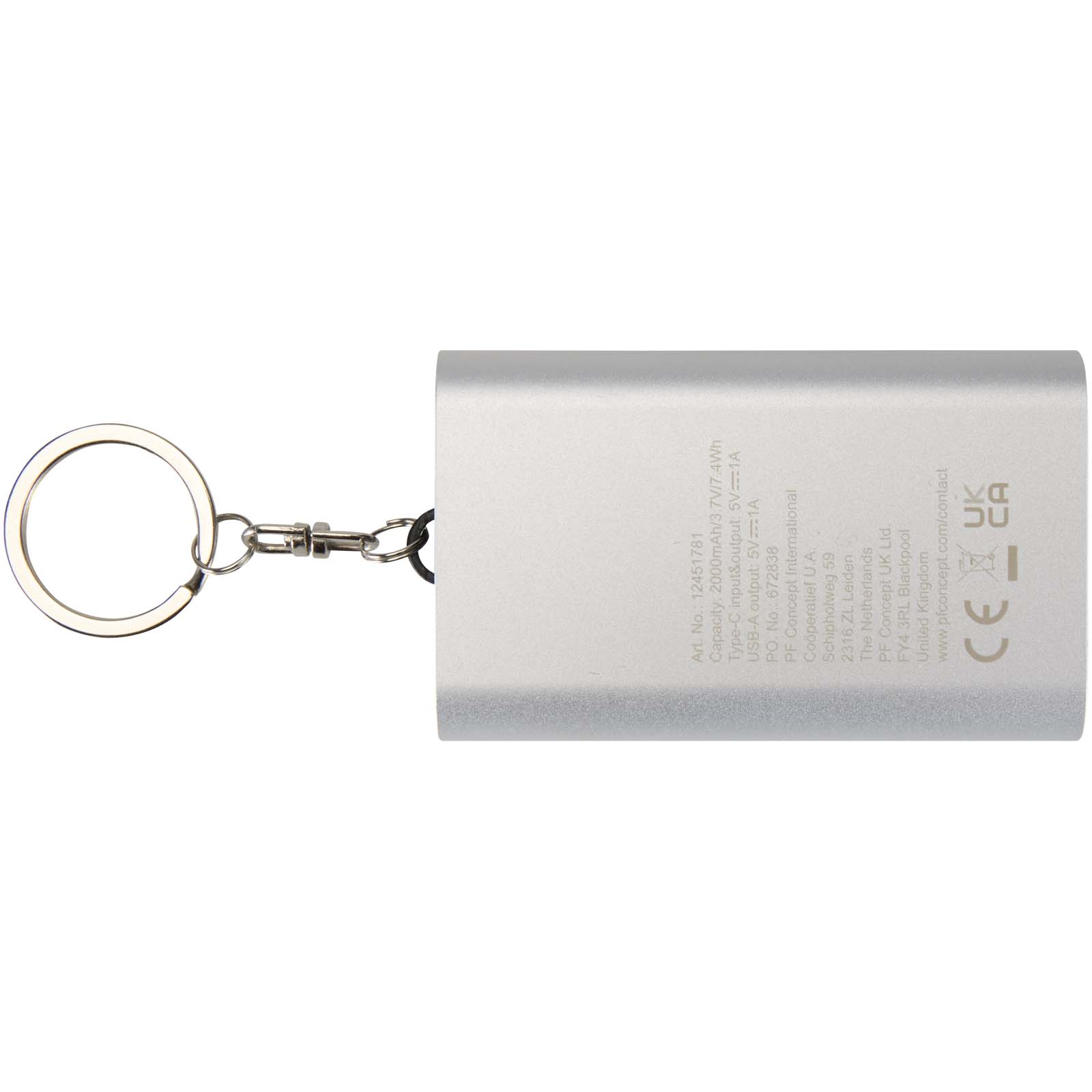 Advertising Powerbanks - Arcturus 2000 mAh recycled aluminium power bank with keychain - 3