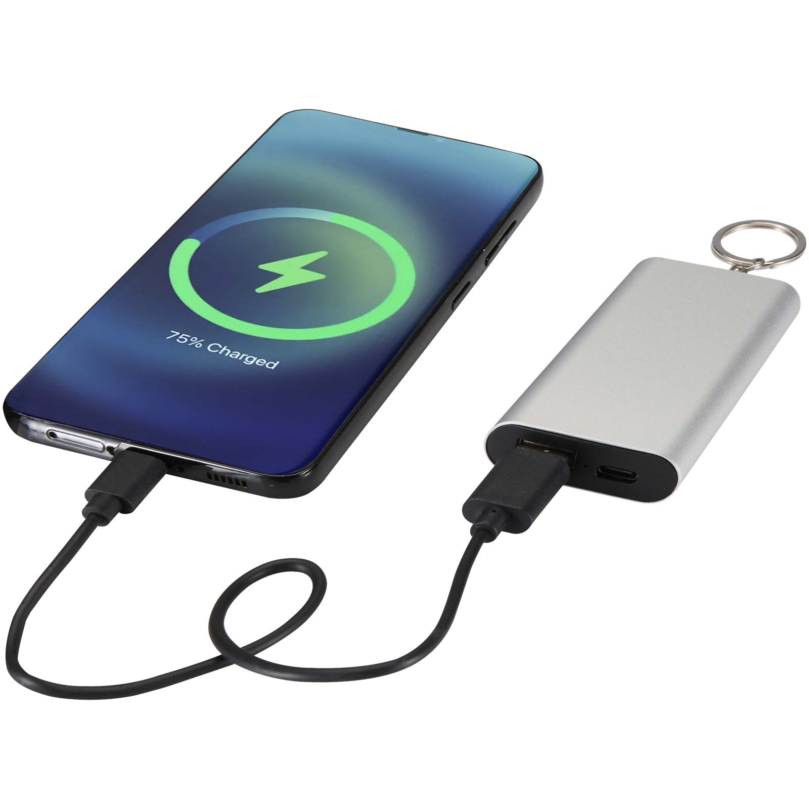 Advertising Powerbanks - Arcturus 2000 mAh recycled aluminium power bank with keychain - 5