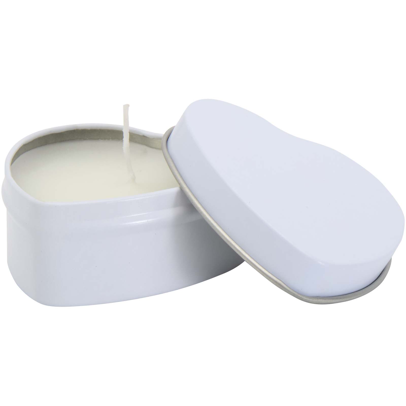 Accessoires pour la maison publicitaires - Bougie Blissful en boîte métal en forme de cœur et senteur vanille
