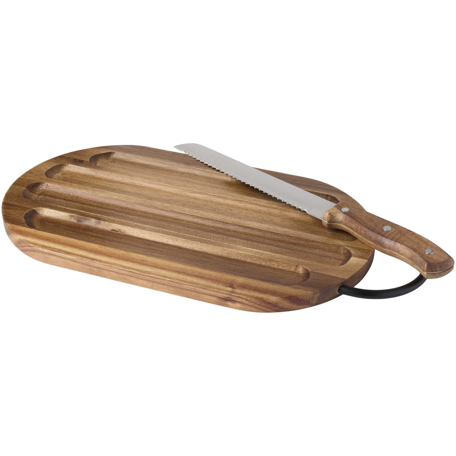 Advertising Cutting Boards - Prestige acacia wood chopping board with bread knife - 3
