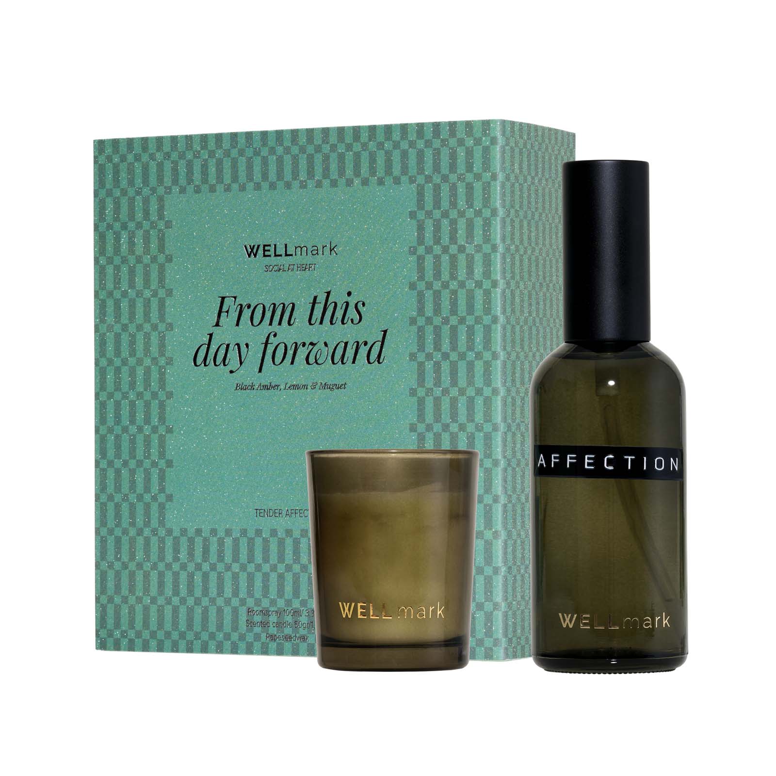 Accessoires pour la maison publicitaires - Coffret cadeau Wellmark comprenant un vaporisateur d'ambiance de 100 ml et une bougie Tender Affection de 70 ml