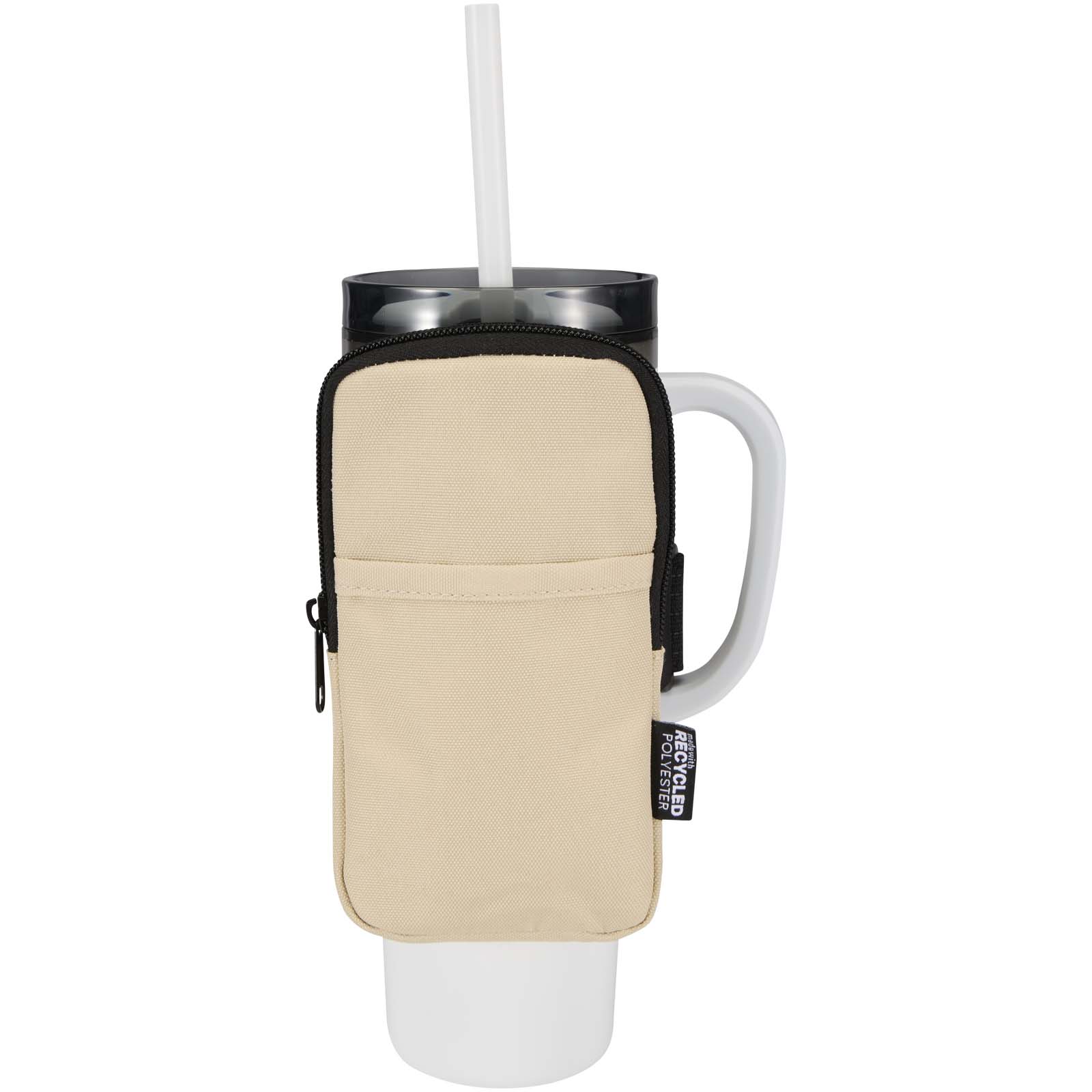 Accessoires de voyage publicitaires - Étui en matériaux recyclés certifiés GRS Byron pour bouteille  - 4