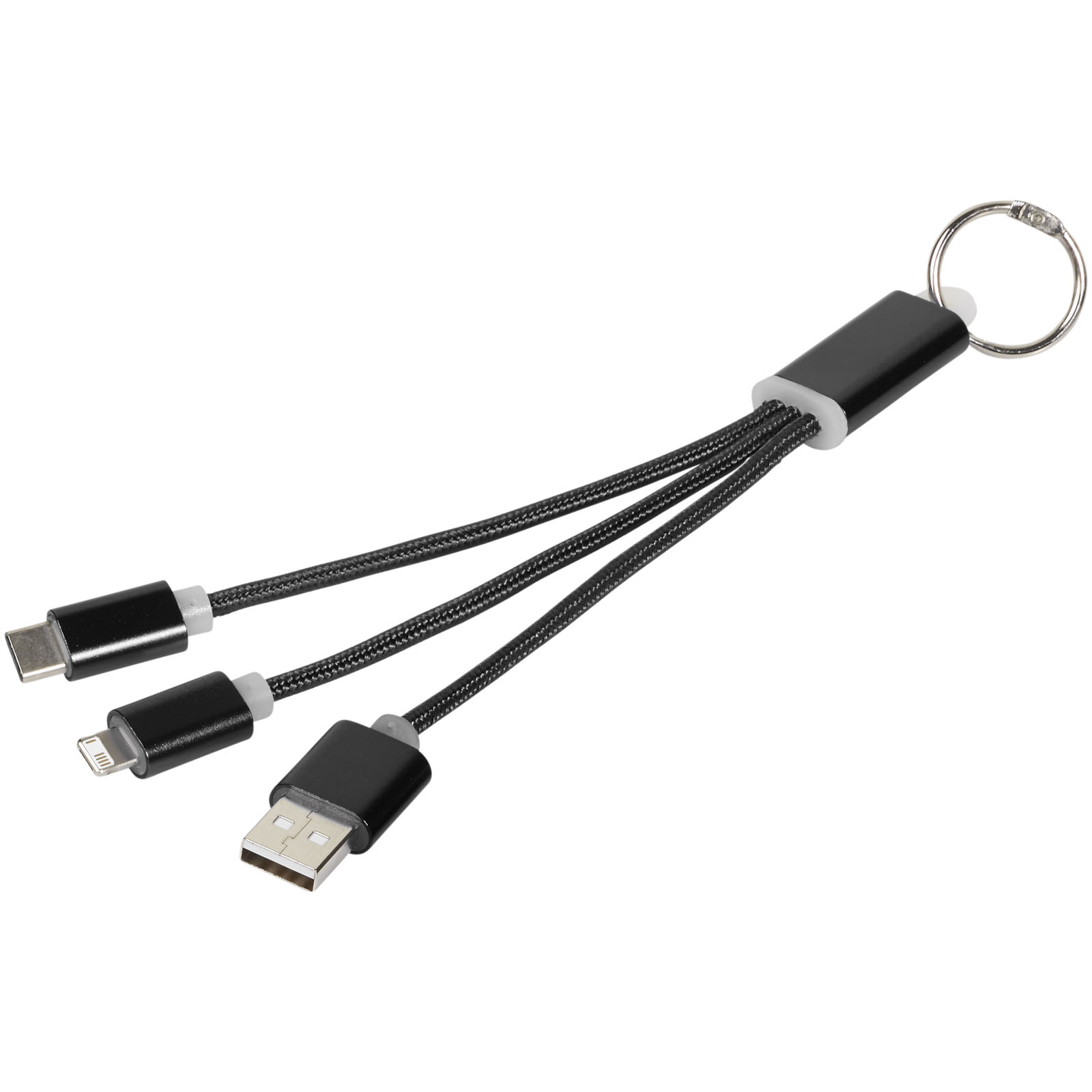 Advertising Cables - Metal 3-in-1 charging cable with keychain - 0