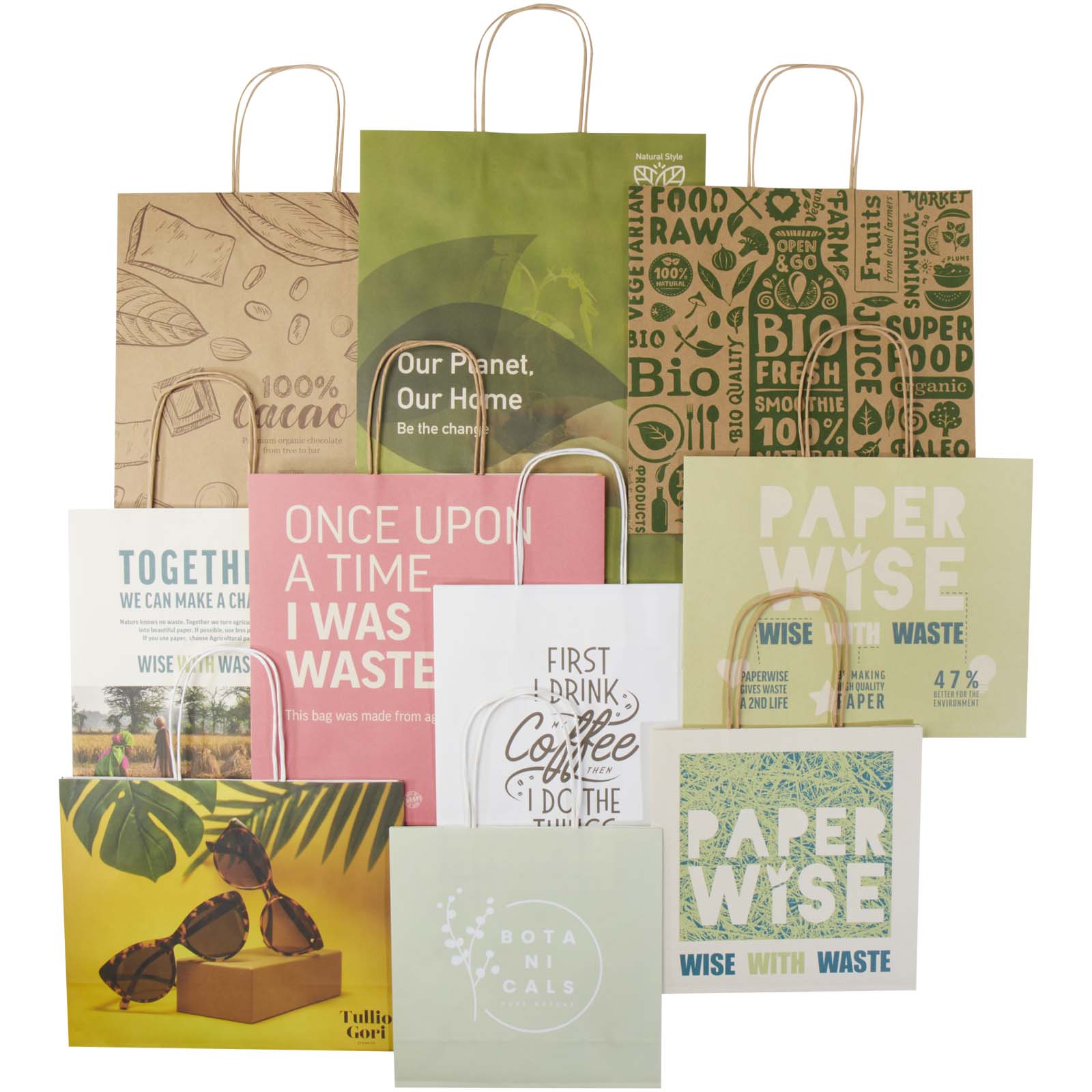 Sacs en papier publicitaires - Boîte d'échantillons de sacs en papier Kraft et fabriqués à partir de déchets agricoles - 1