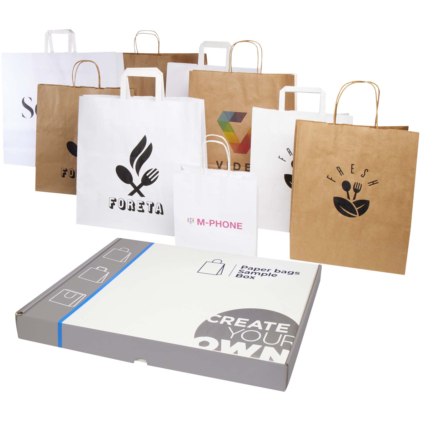 Sacs en papier publicitaires - Boîte d'échantillons de sacs en papier Kraft - 0