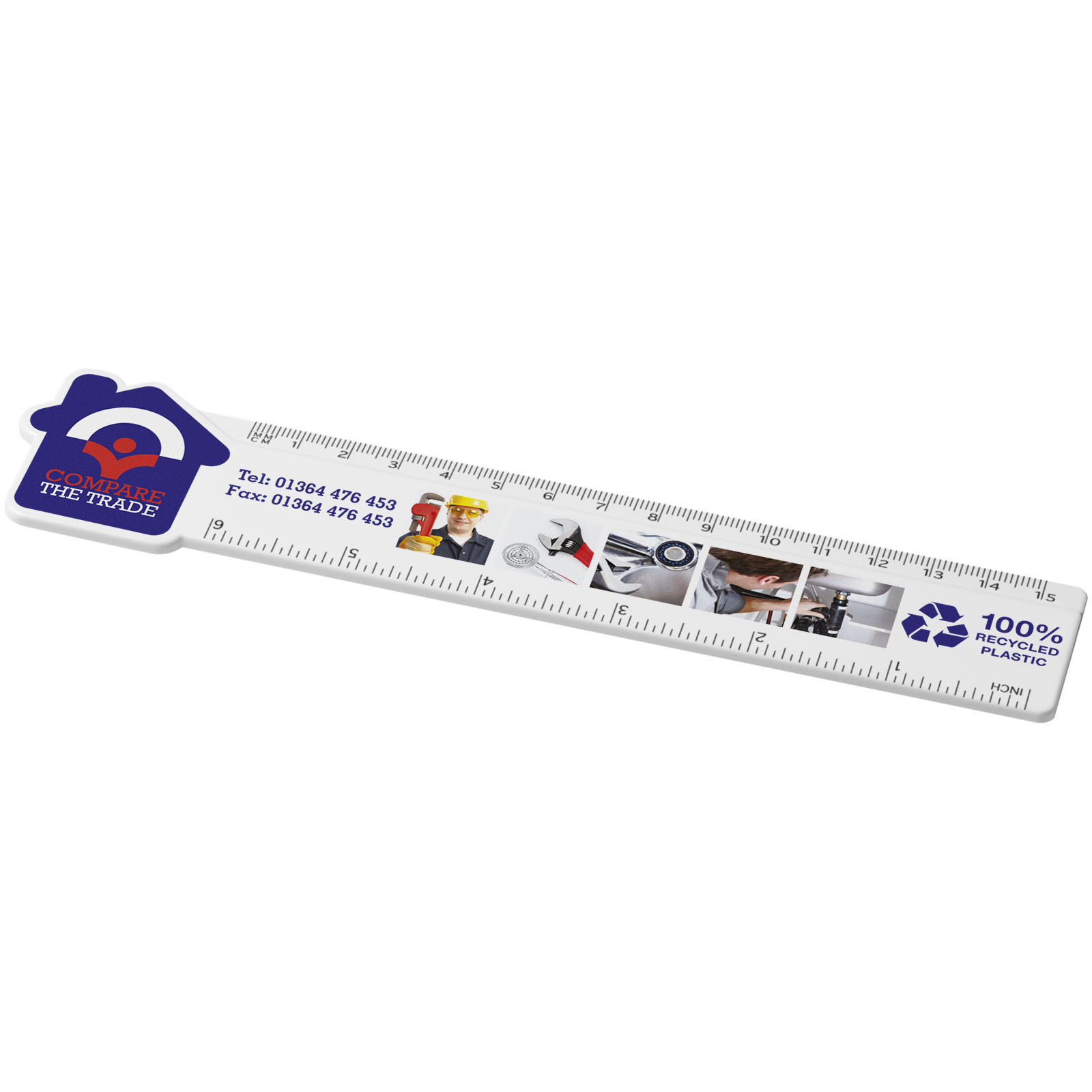Advertising Desk Accessories - Tait 15 cm house-shaped recycled plastic ruler - 0