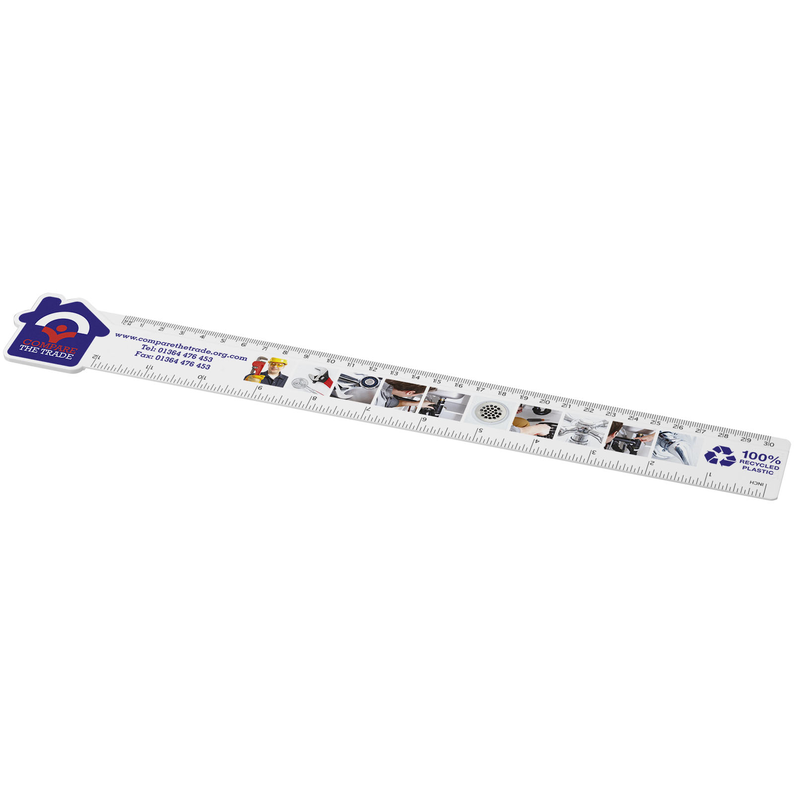 Advertising Desk Accessories - Tait 30cm house-shaped recycled plastic ruler - 0