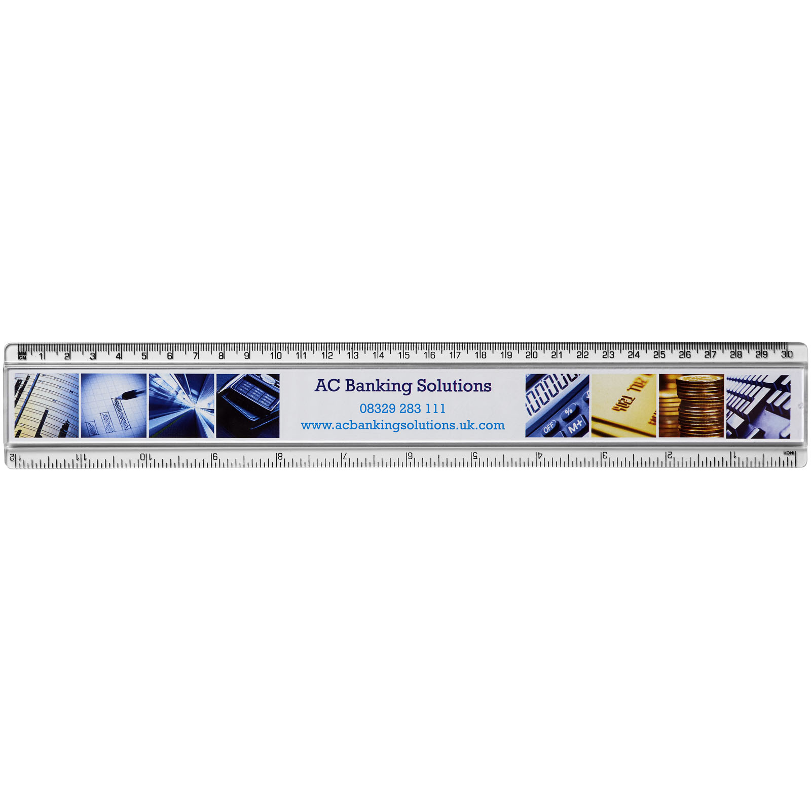 Accessoires de bureau publicitaires - Règle en plastique Ellison 30 cm avec insertion de papier décoratif - 1