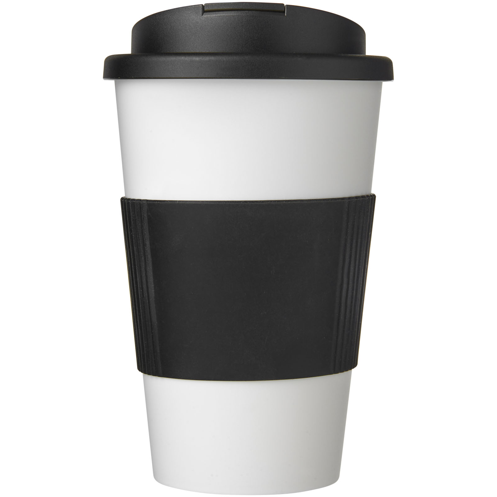 Mugs pour voyager publicitaires - Gobelet isolant Americano® 350ml avec bandeau antidérapant et couvercle anti-fuite - 1